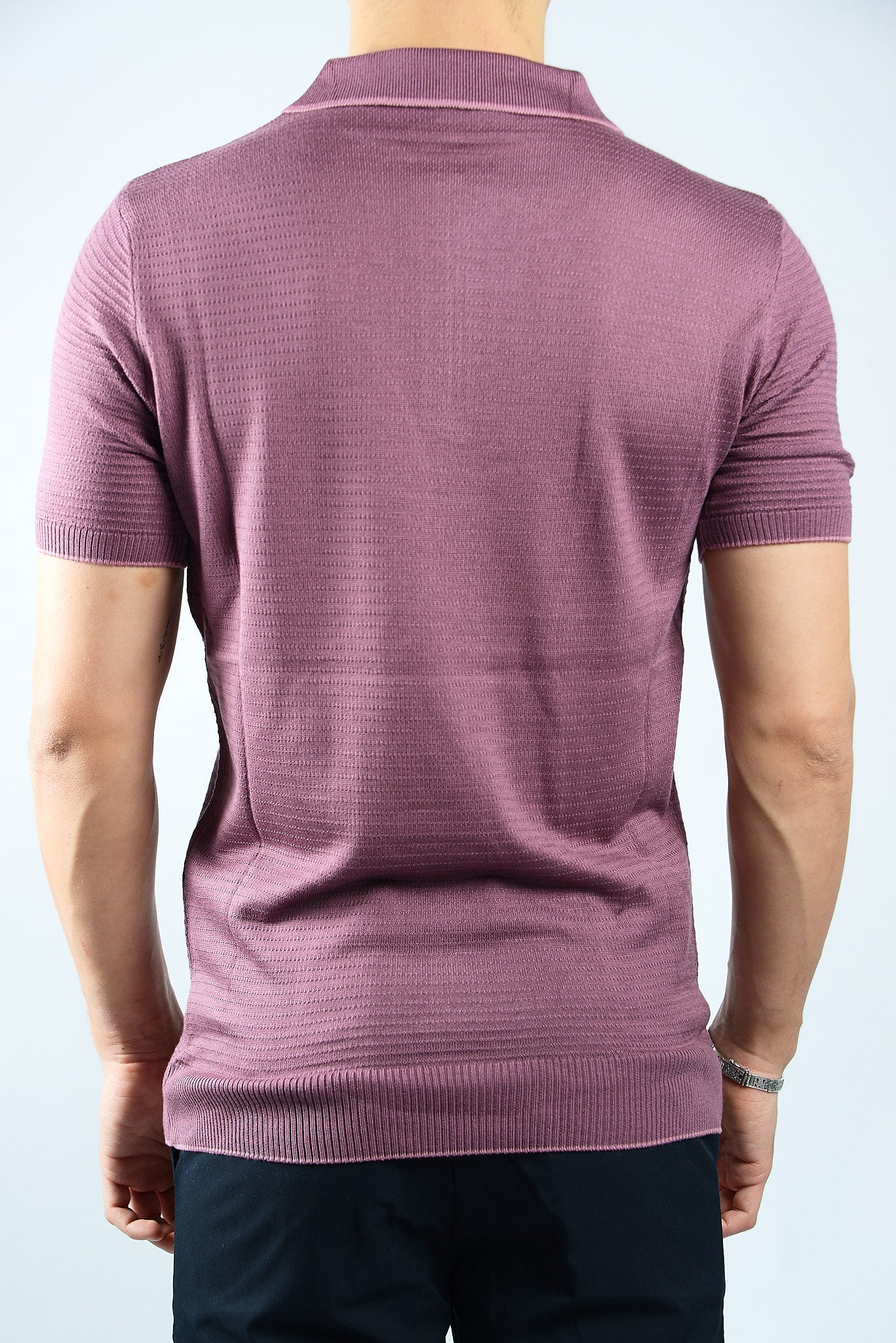 TIPPED COLLAR KNIT ZIP POLO