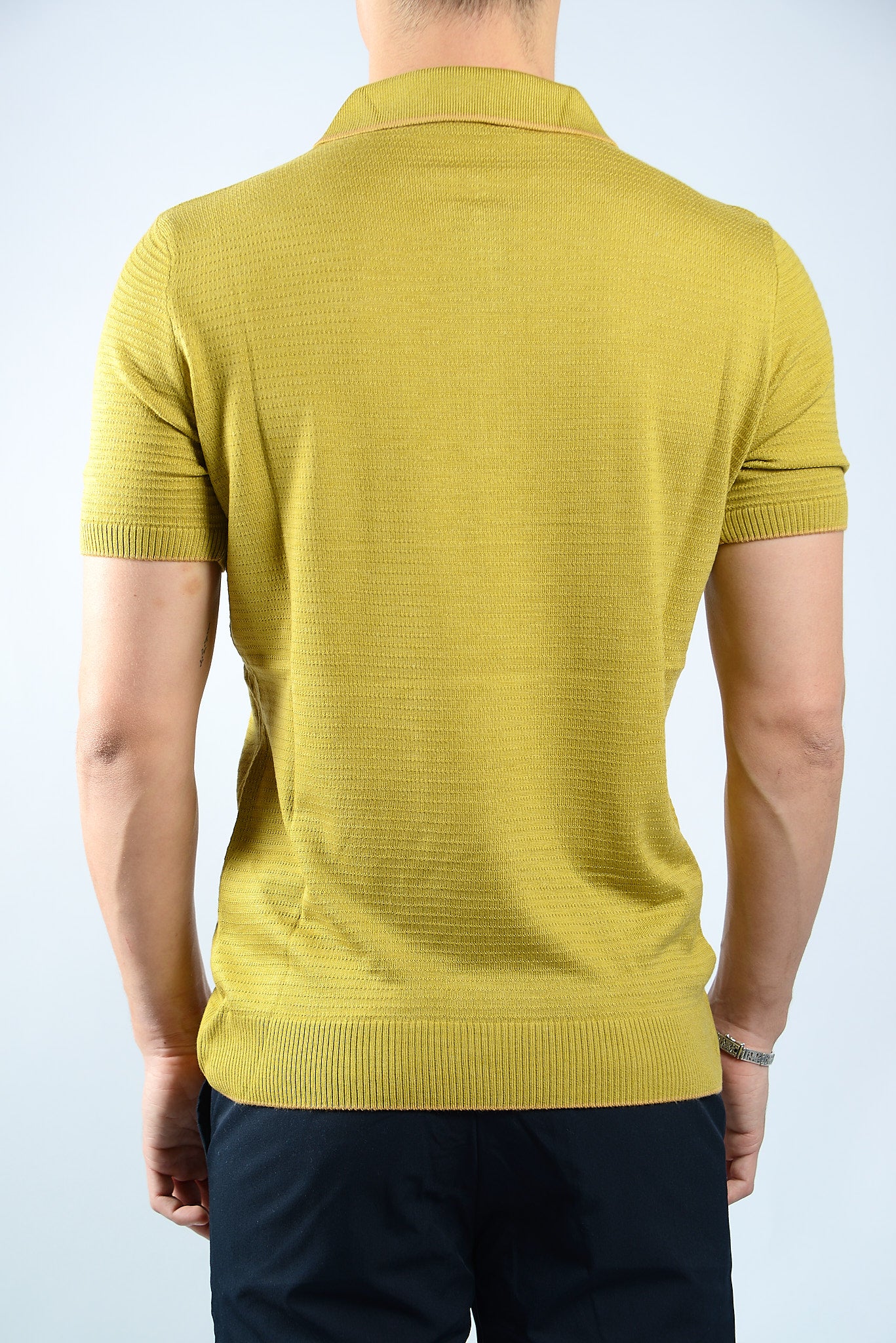 TIPPED COLLAR KNIT ZIP POLO