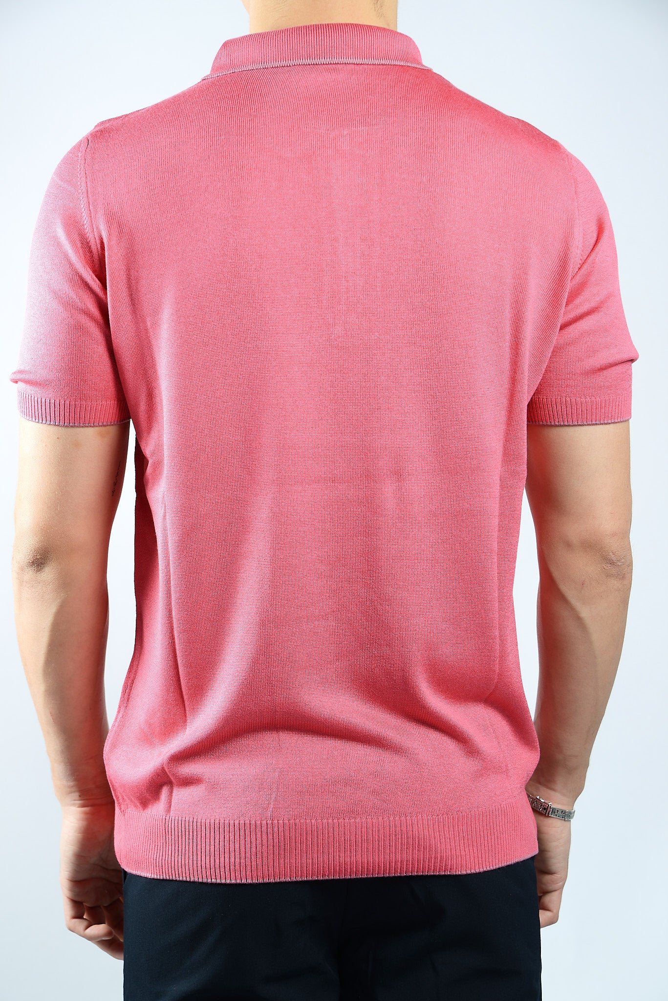 TIPPED COLLAR KNIT ZIP POLO