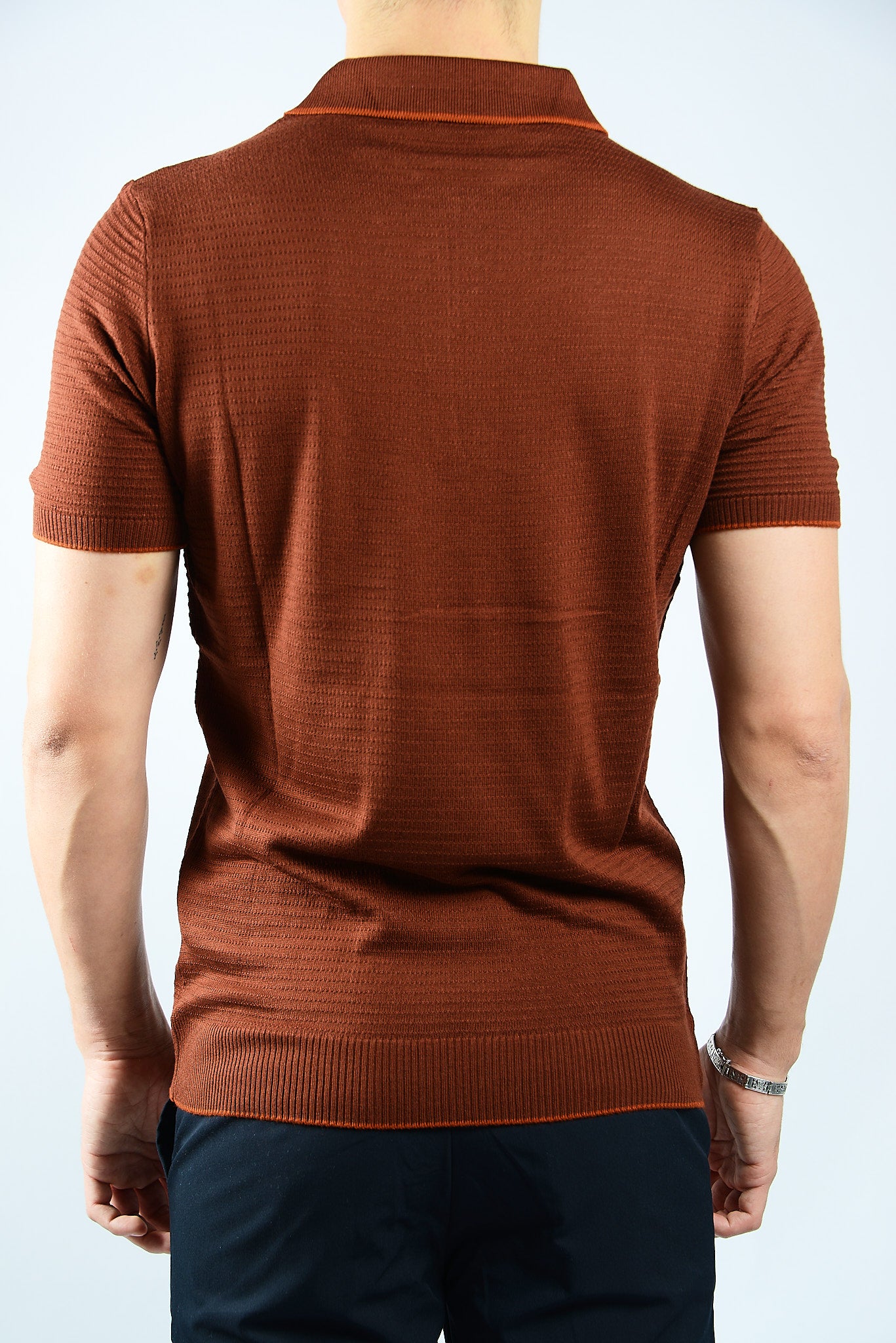 TIPPED COLLAR KNIT ZIP POLO