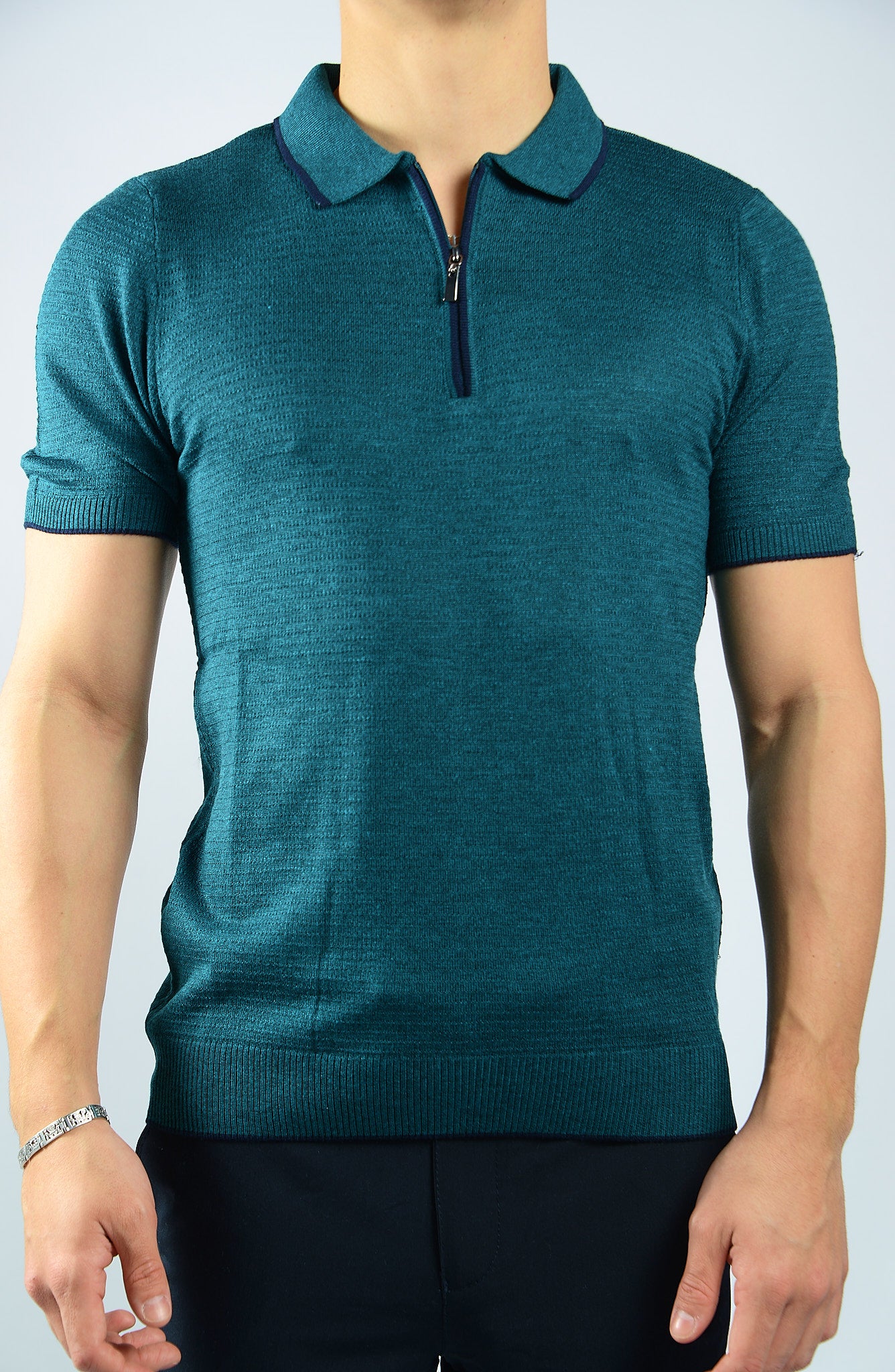 TIPPED COLLAR KNIT ZIP POLO
