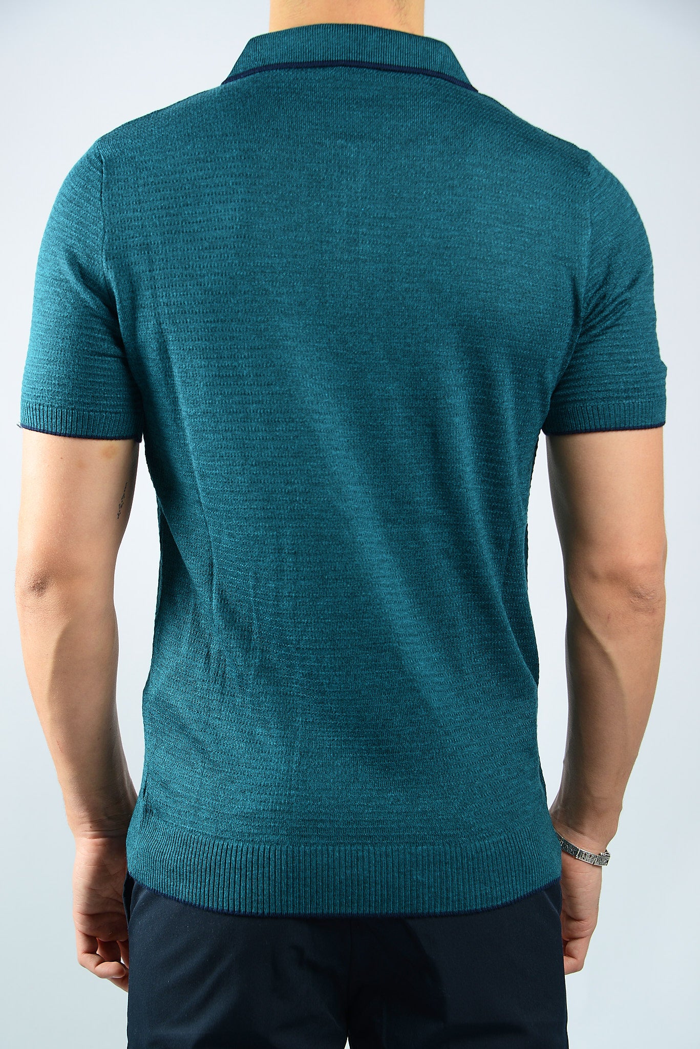 TIPPED COLLAR KNIT ZIP POLO