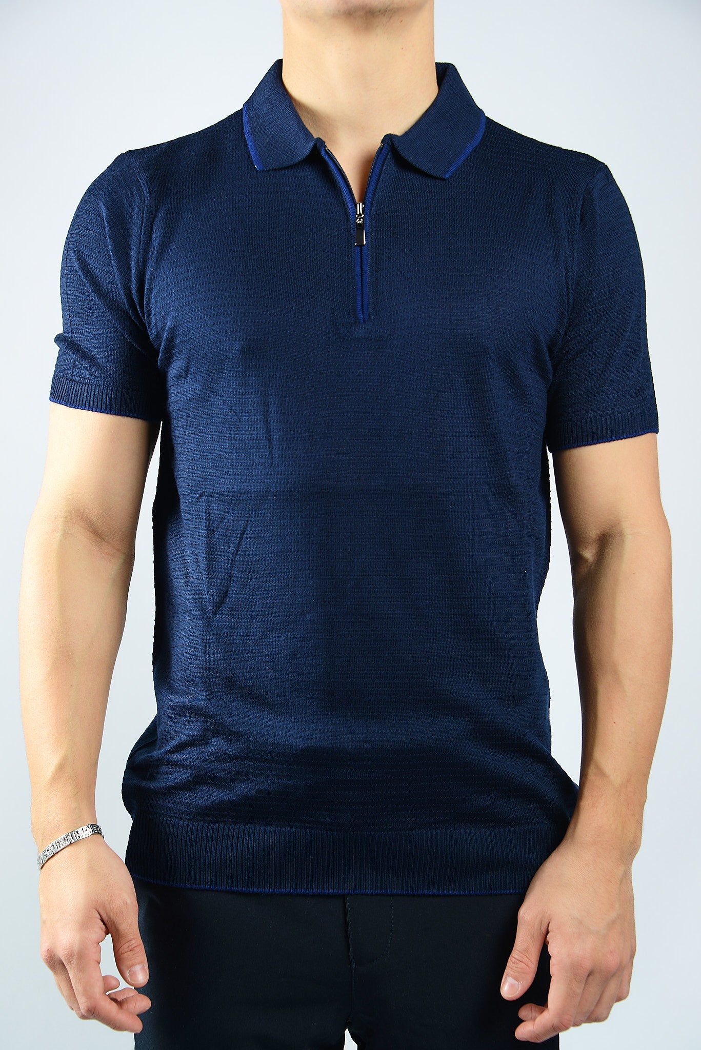 TIPPED COLLAR KNIT ZIP POLO