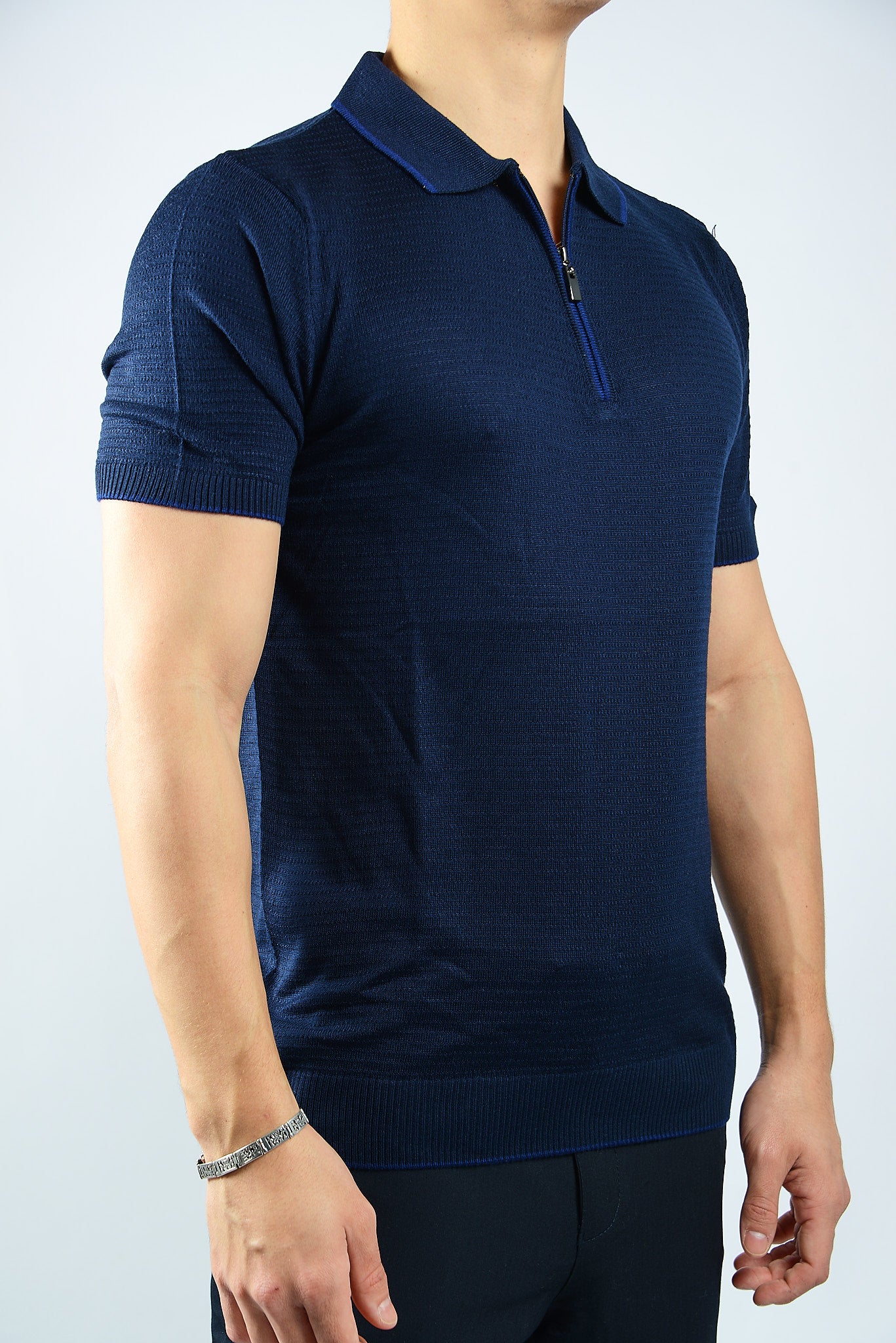 TIPPED COLLAR KNIT ZIP POLO