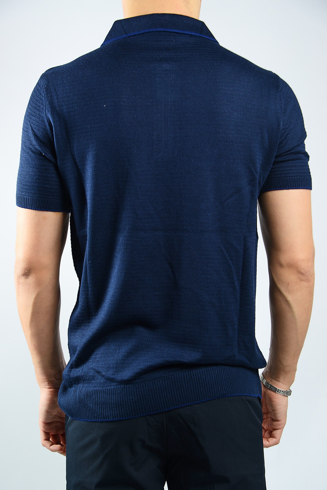 TIPPED COLLAR KNIT ZIP POLO