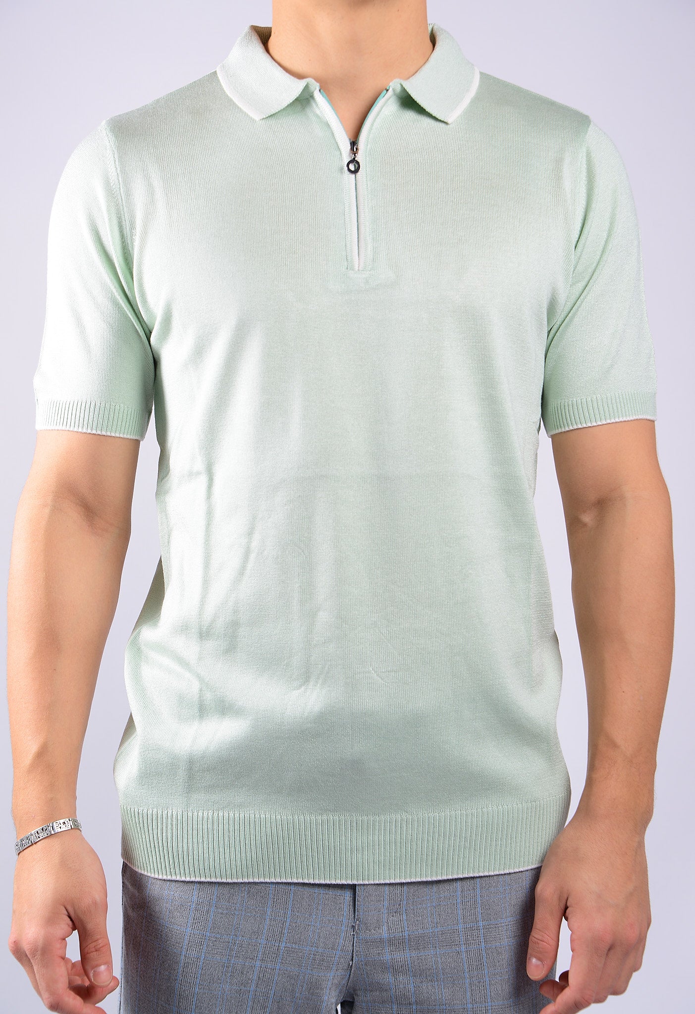 TIPPED COLLAR KNIT ZIP POLO