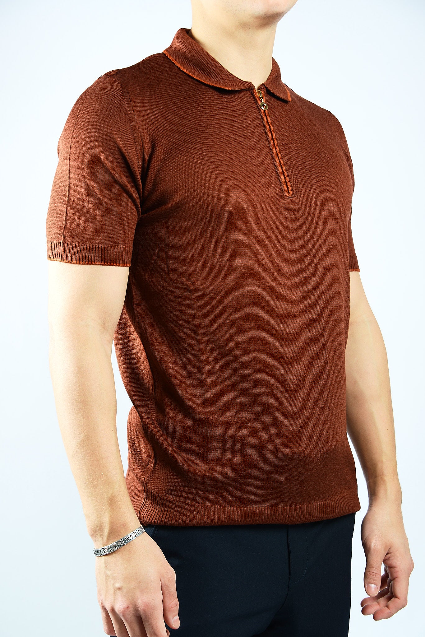 TIPPED COLLAR KNIT ZIP POLO