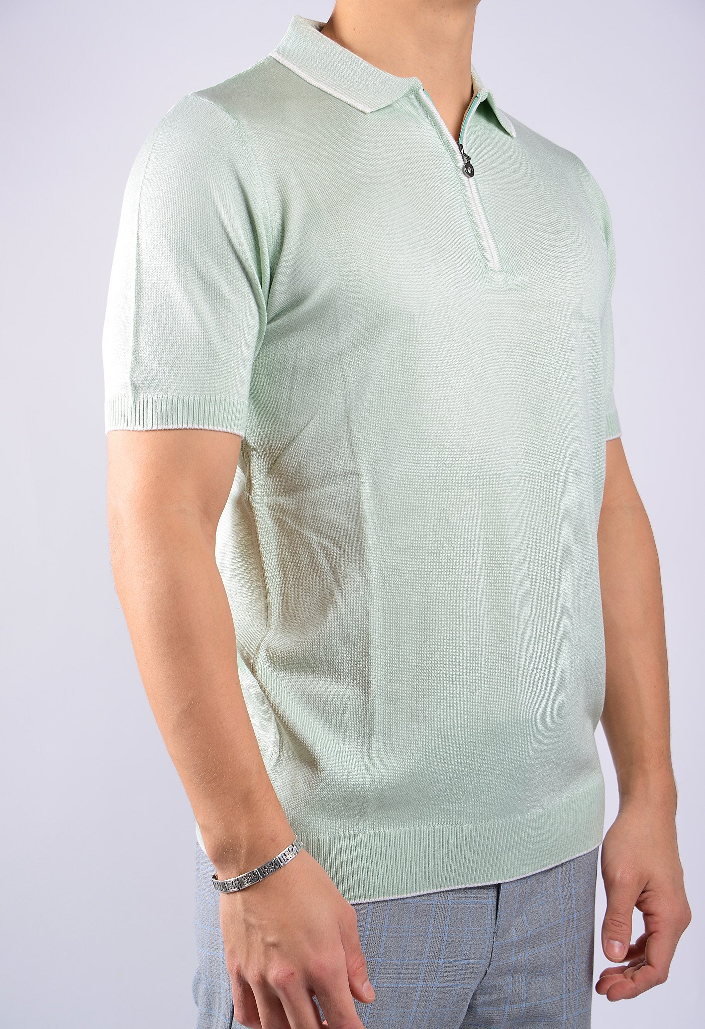 TIPPED COLLAR KNIT ZIP POLO