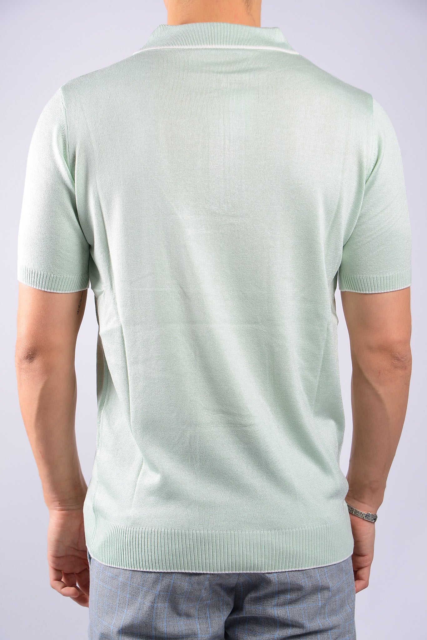 TIPPED COLLAR KNIT ZIP POLO