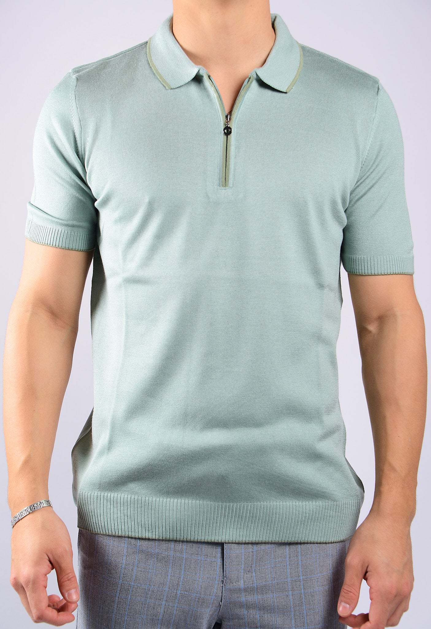 TIPPED COLLAR KNIT ZIP POLO