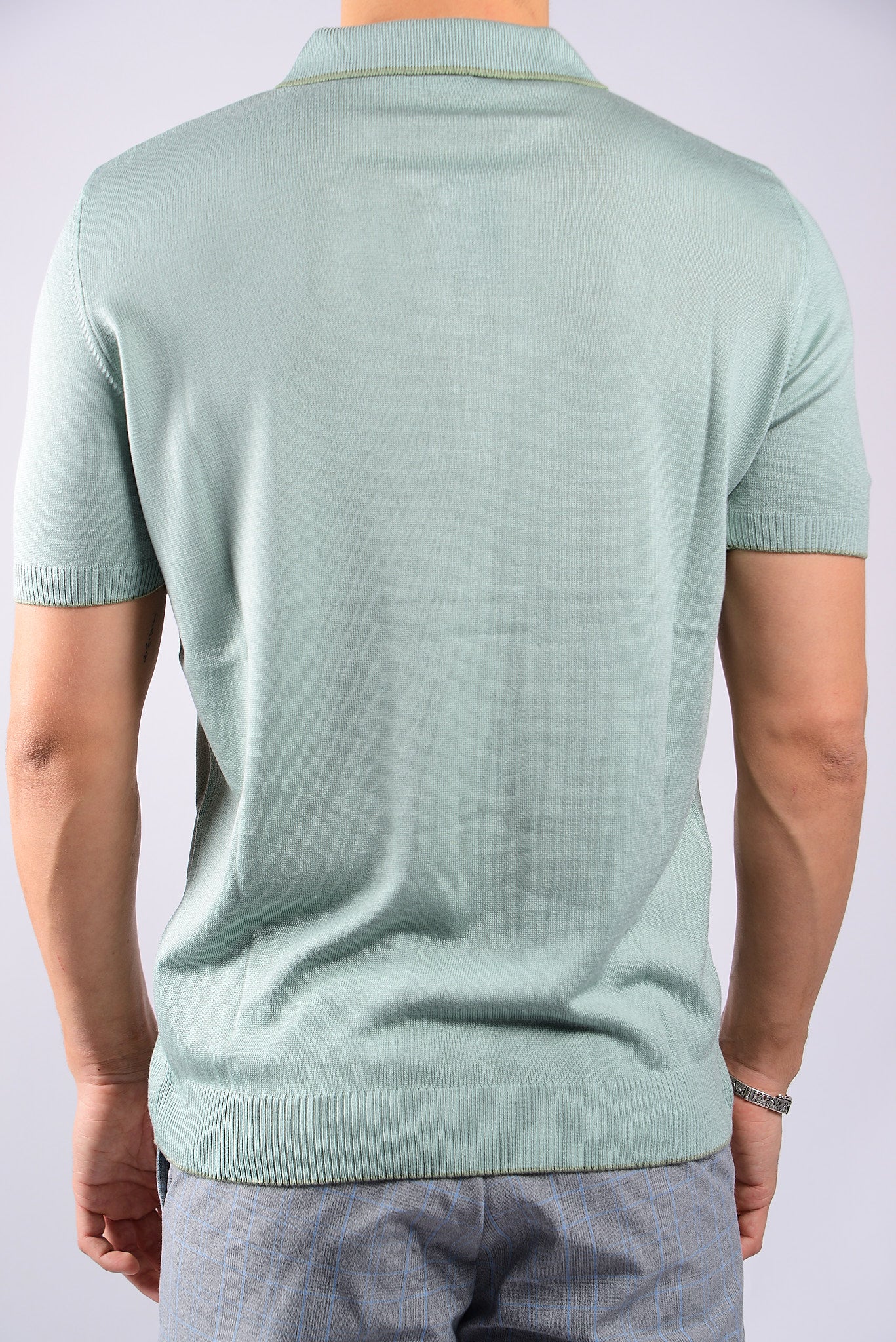 TIPPED COLLAR KNIT ZIP POLO