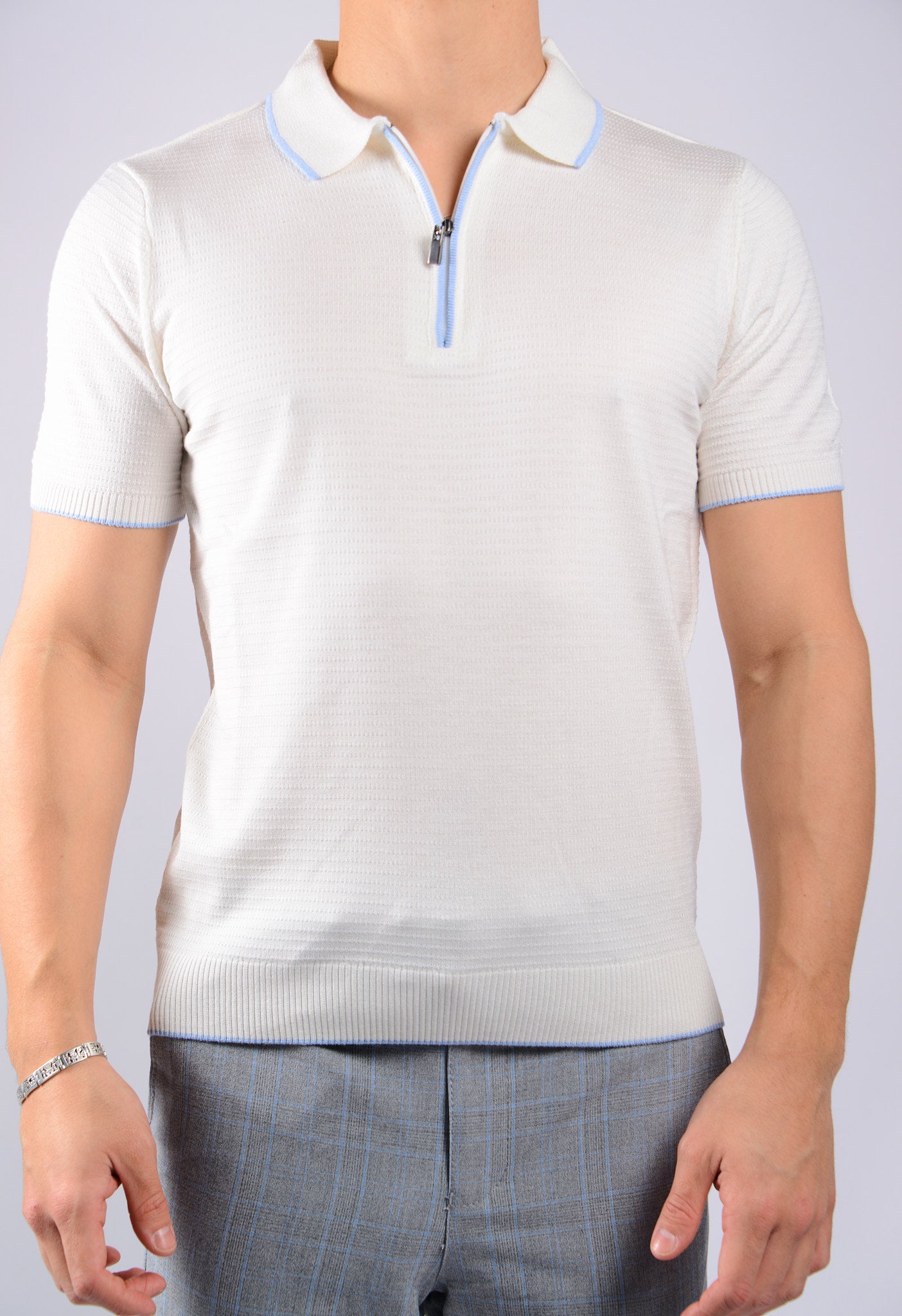 TIPPED COLLAR KNIT ZIP POLO