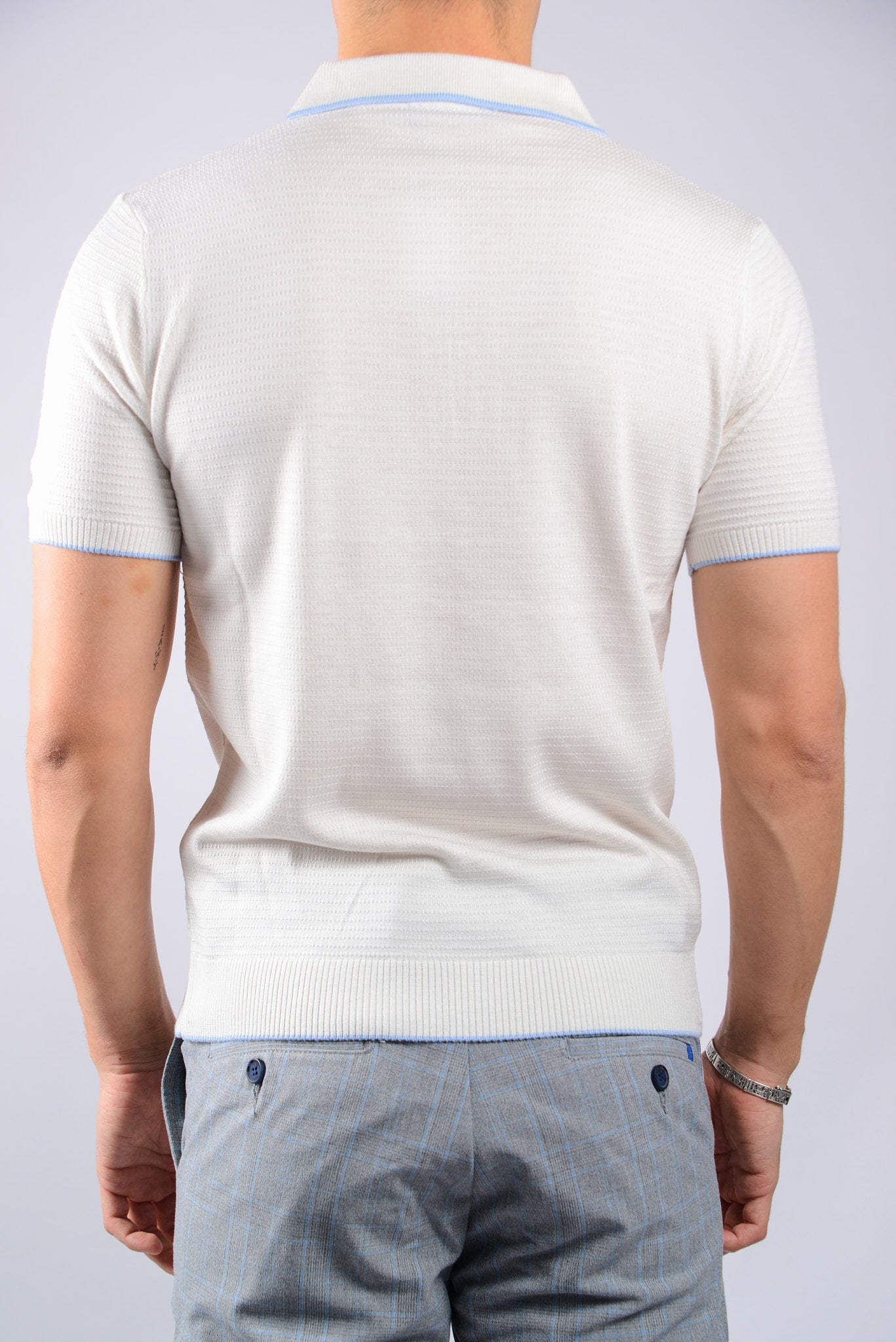 TIPPED COLLAR KNIT ZIP POLO