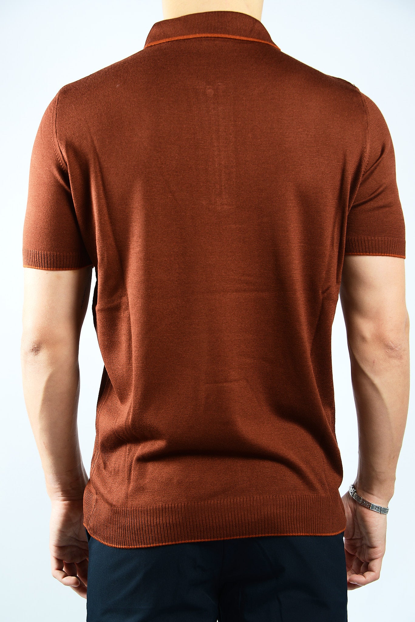 TIPPED COLLAR KNIT ZIP POLO