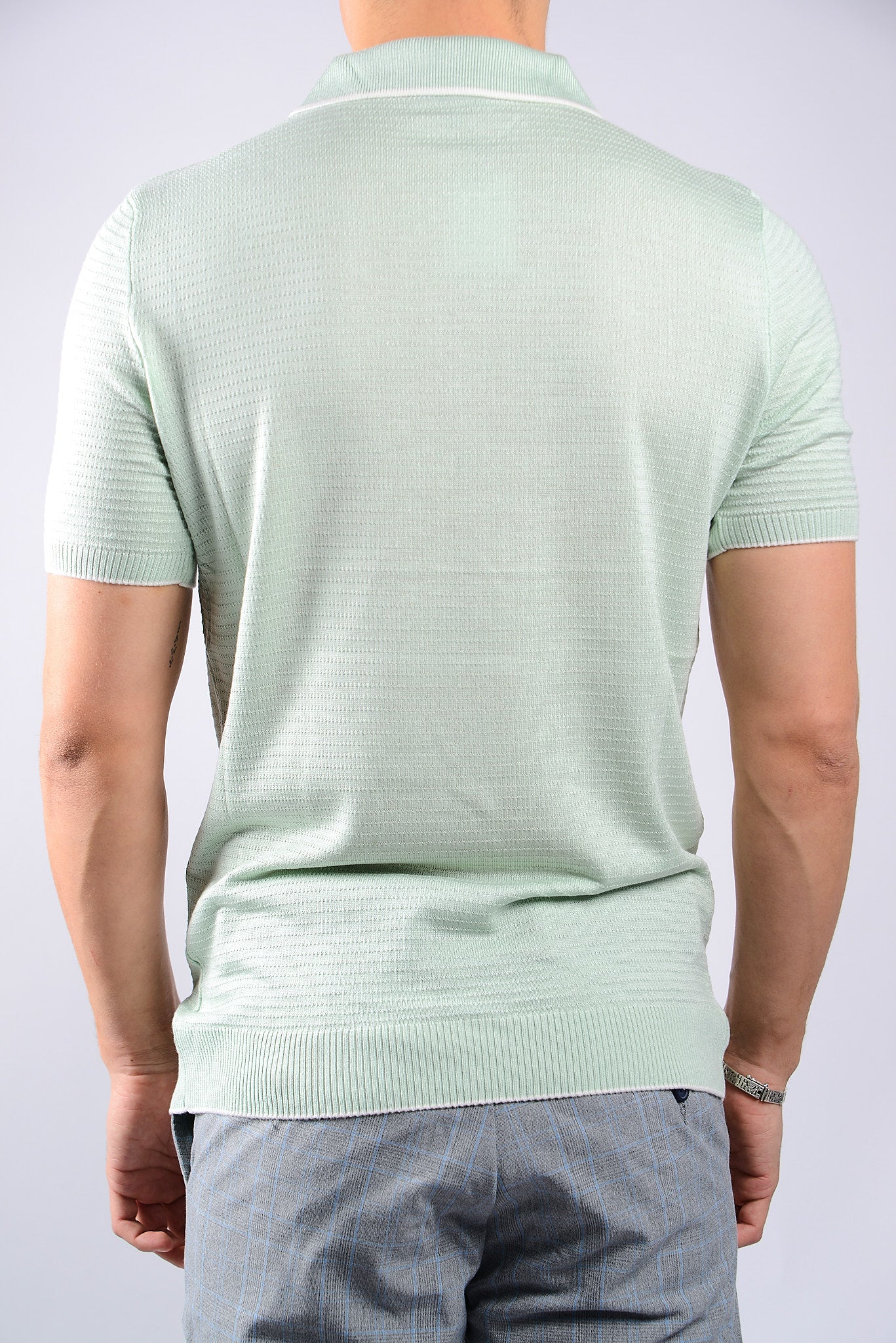 TIPPED COLLAR KNIT ZIP POLO