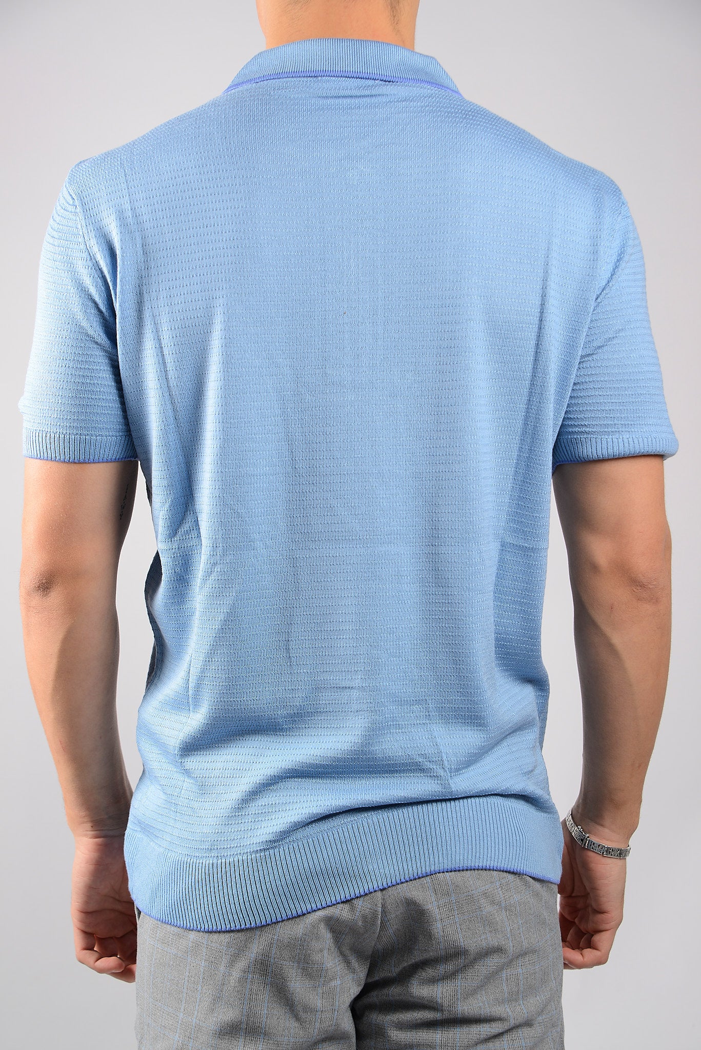 TIPPED COLLAR KNIT ZIP POLO