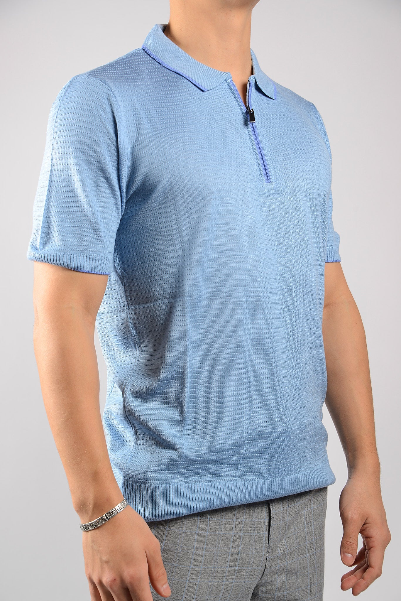 TIPPED COLLAR KNIT ZIP POLO