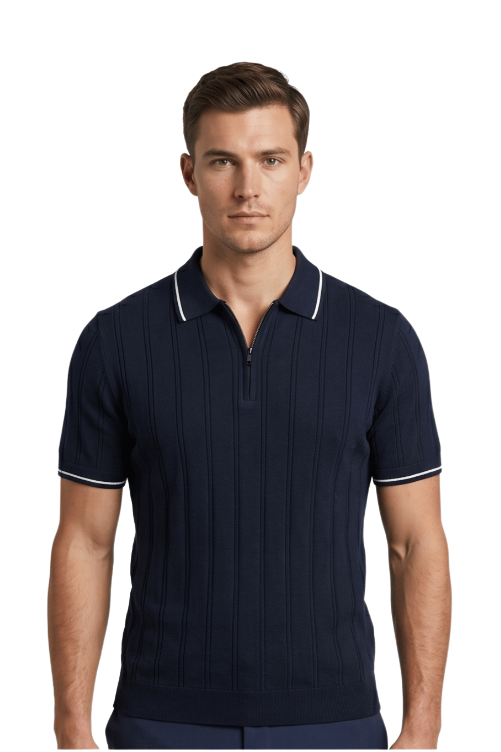 [33161-40-101] CASHMERE BLEND SS ZIP POLO