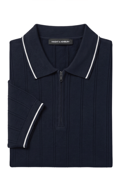 [33161-40-101] CASHMERE BLEND SS ZIP POLO