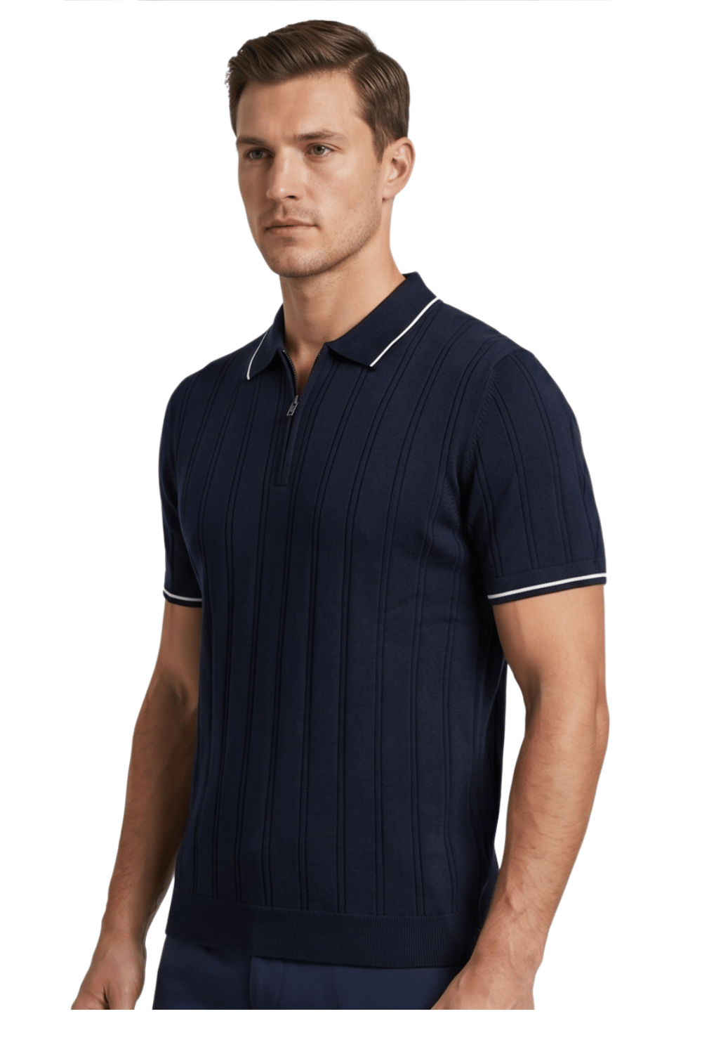 [33161-40-101] CASHMERE BLEND SS ZIP POLO