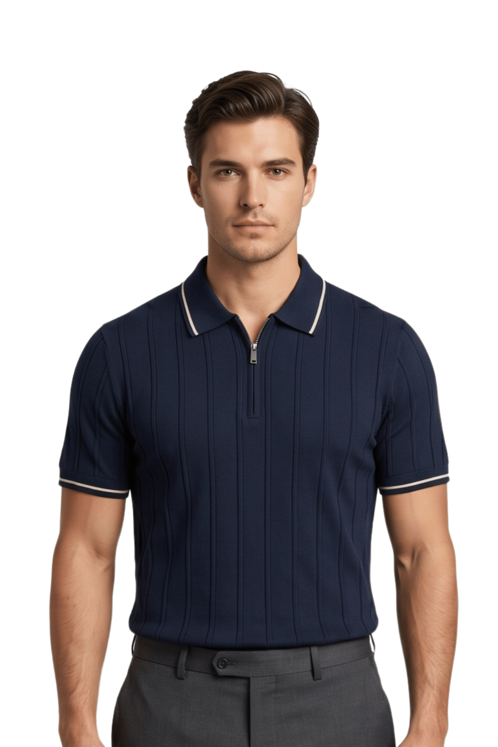 [33161-40-102] CASHMERE BLEND SS ZIP POLO