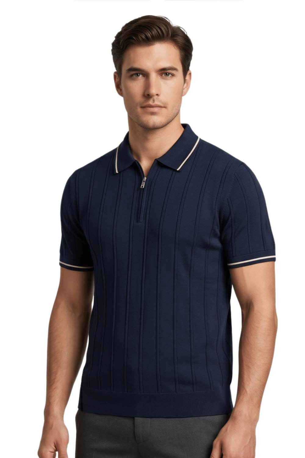 [33161-40-102] CASHMERE BLEND SS ZIP POLO