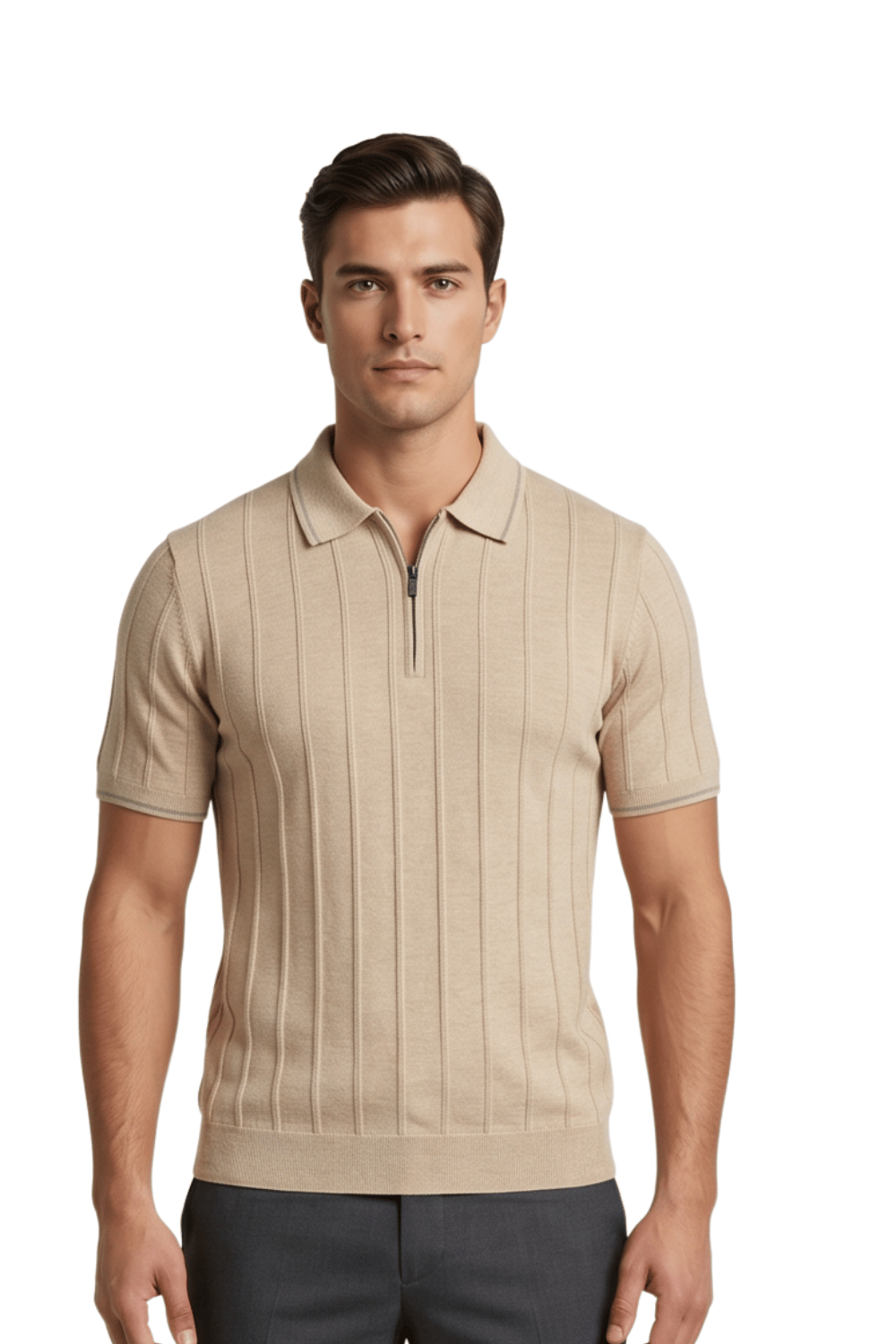 [33161-40-106] CASHMERE BLEND SS ZIP POLO