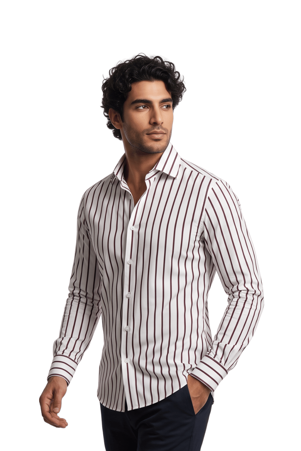 [48026-13] LS REVERSED BENGAL STRIPE DRESS SHIRT