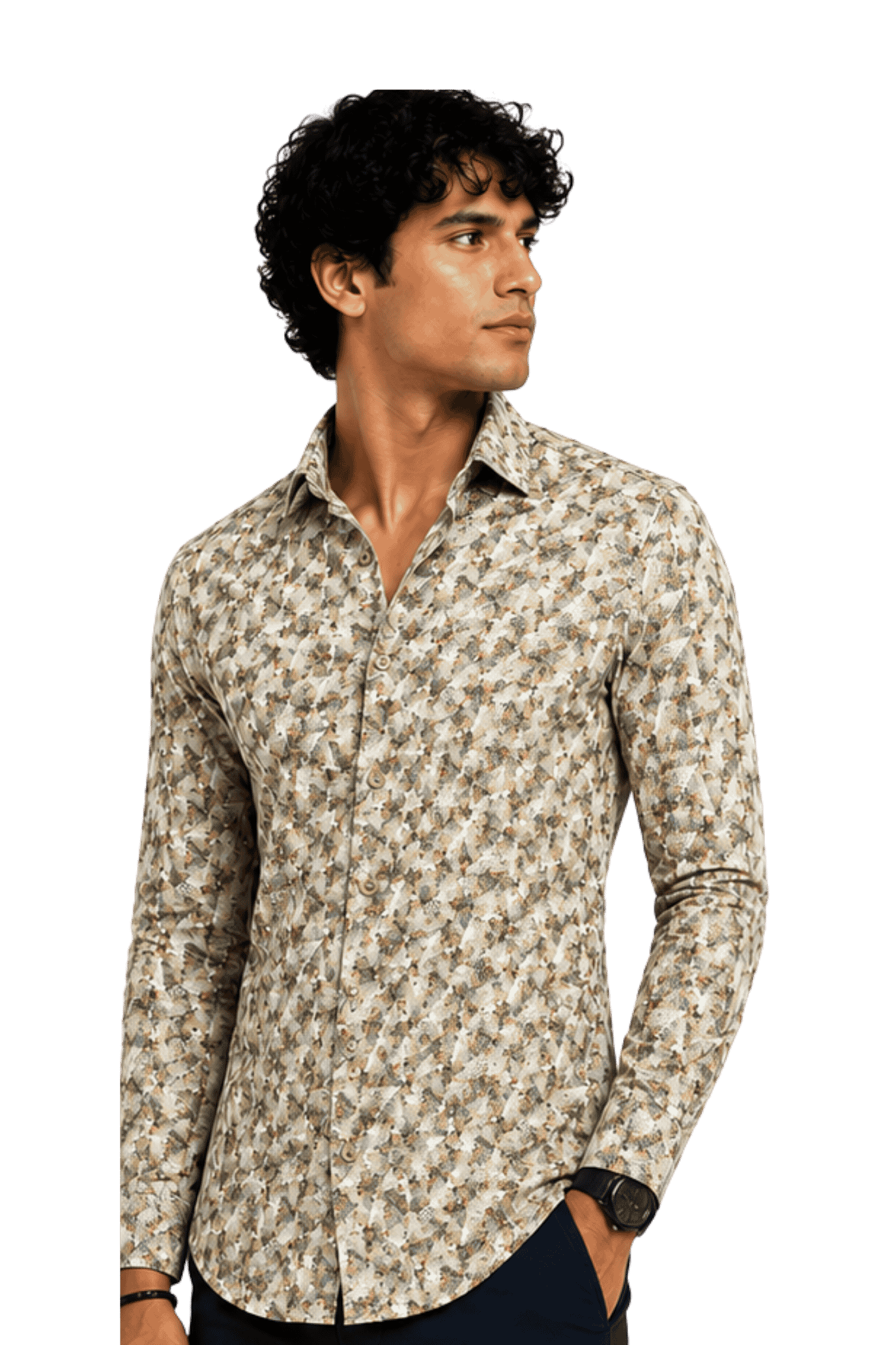 [48022-02] DT PRINTED DRESS SHIRT