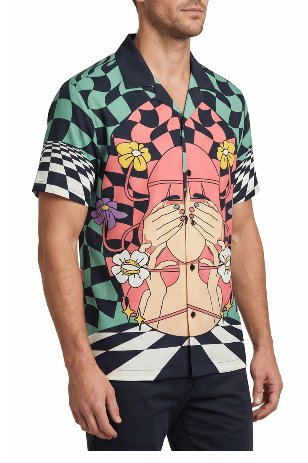 [48021-31] SS PRINTED SATIN SHIRT