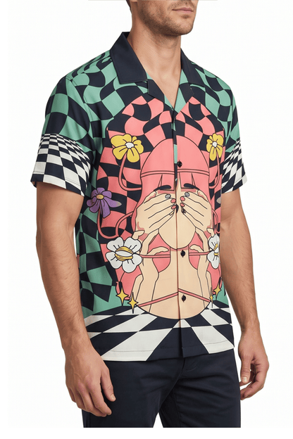 [48021-31] SS PRINTED SATIN SHIRT