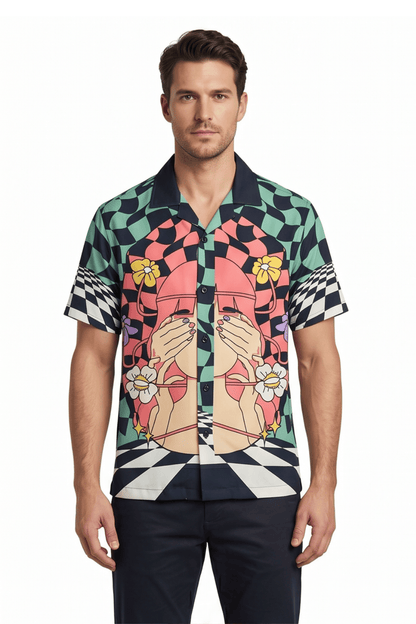 [48021-31] SS PRINTED SATIN SHIRT