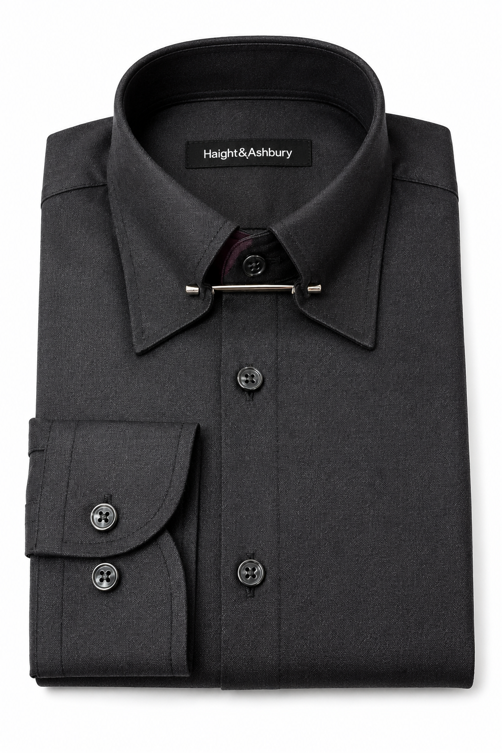 [41751-SIYAH] PIN COLLAR SATIN SHIRT
