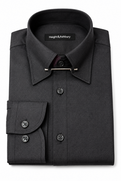 [41751-SIYAH] PIN COLLAR SATIN SHIRT
