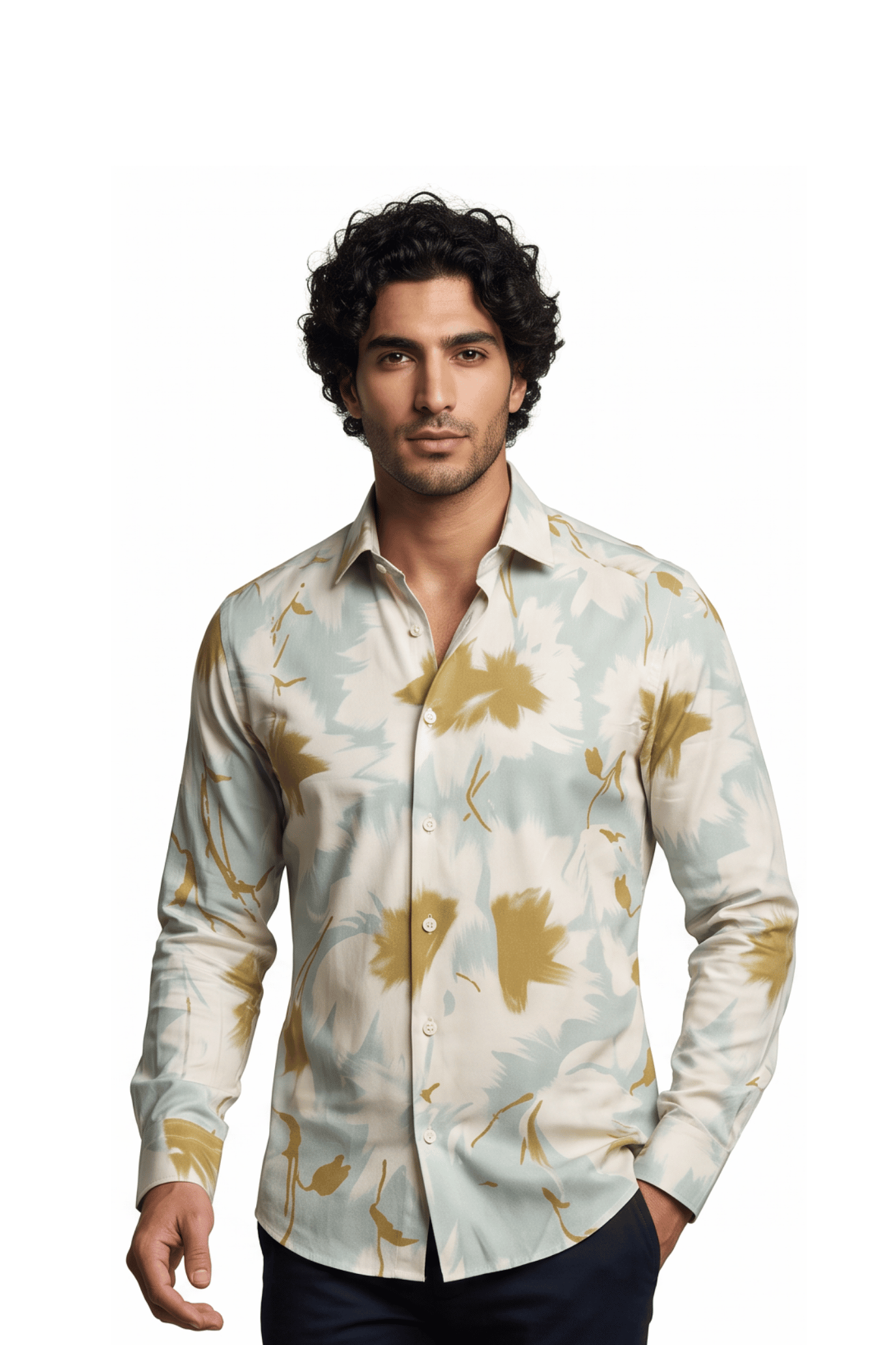 [48022-53] DT PRINTED DRESS SHIRT