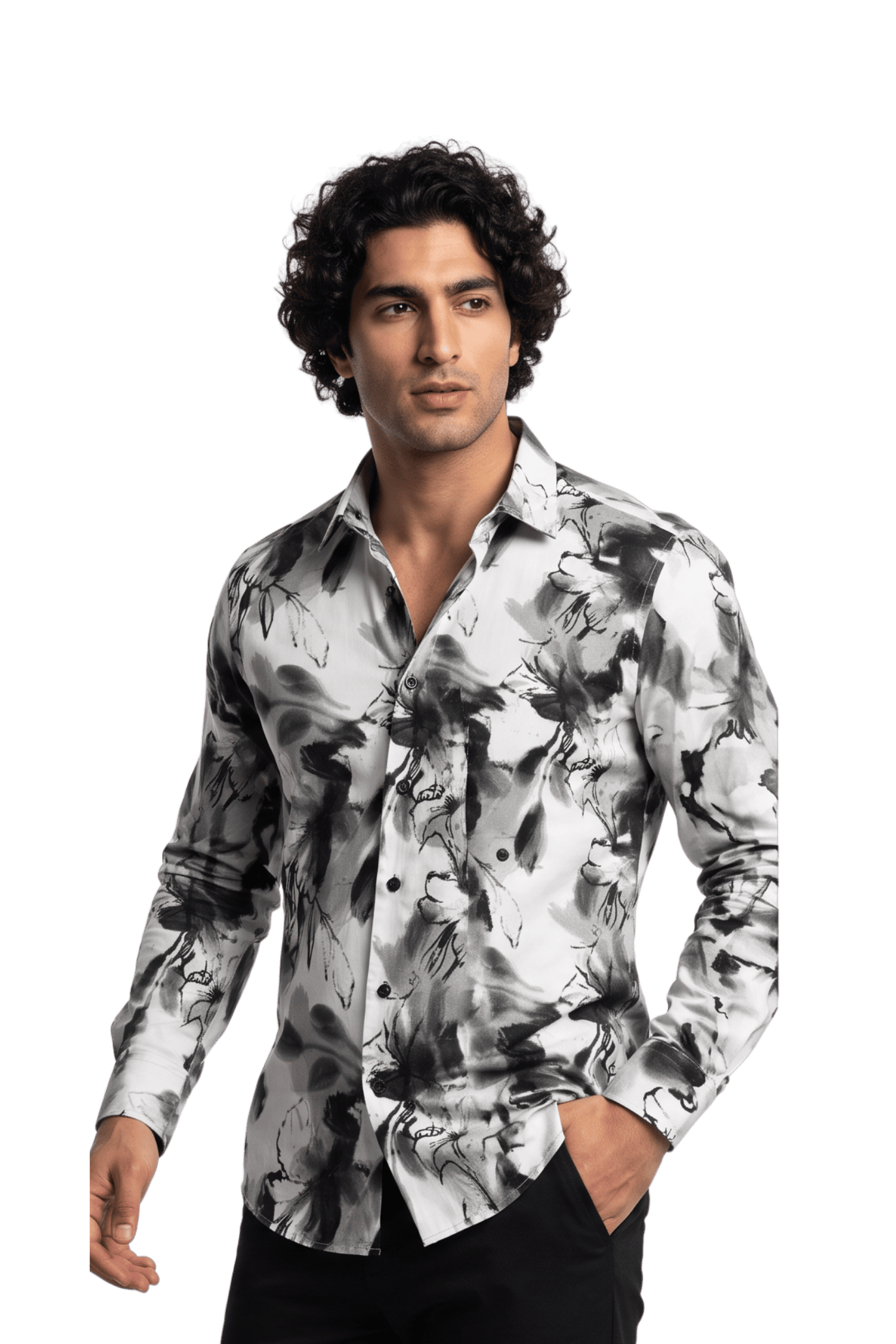 [48022-61] DT PRINTED DRESS SHIRT