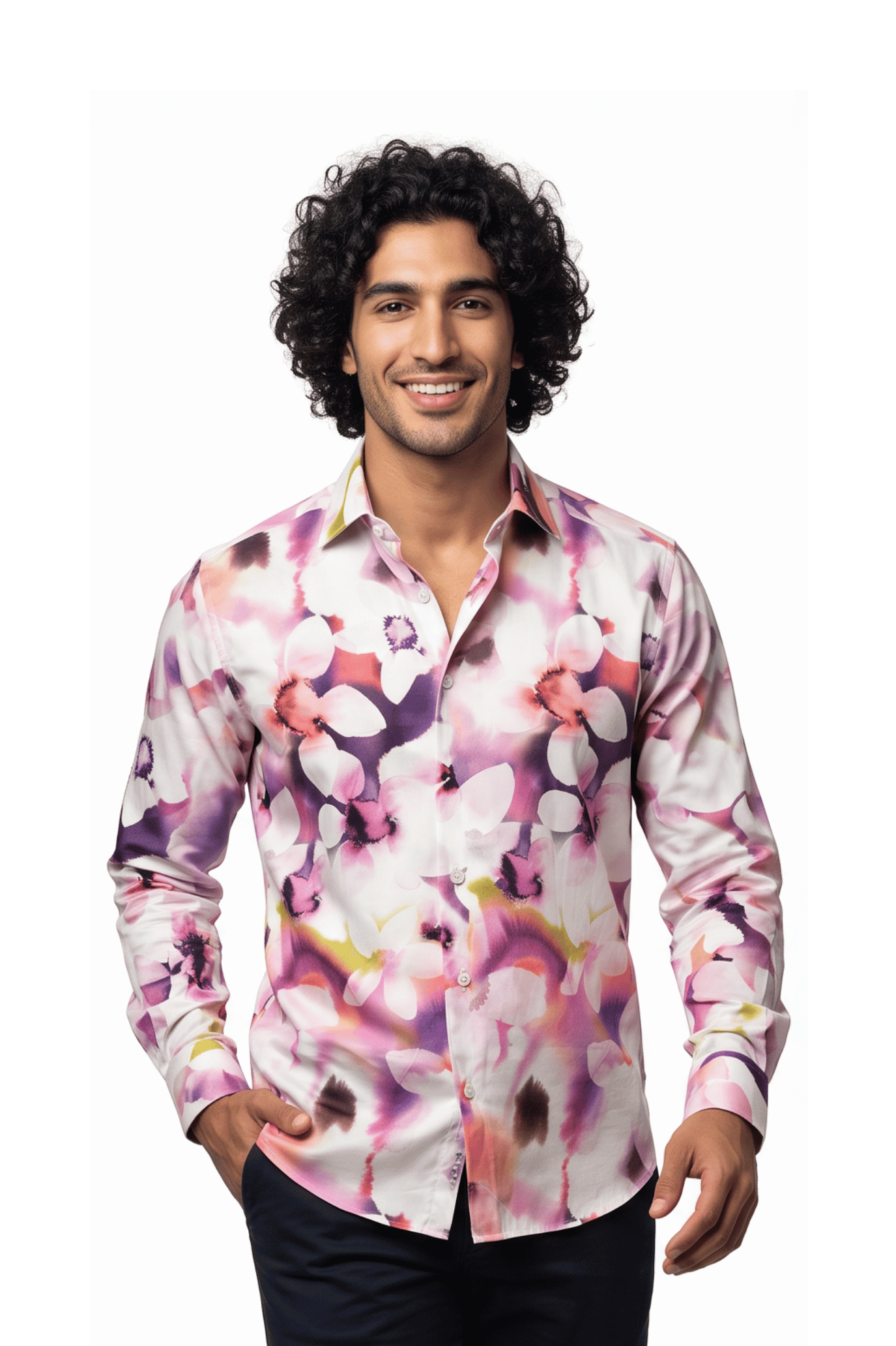[48022-62] DT PRINTED DRESS SHIRT