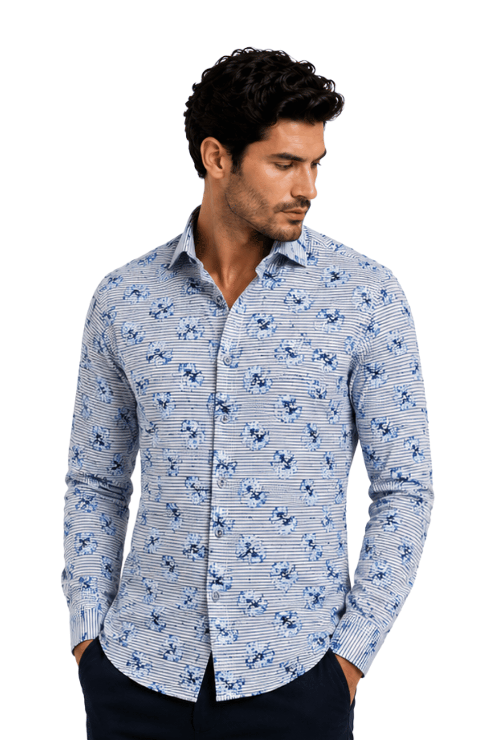 [48022-67] DT PRINTED DRESS SHIRT