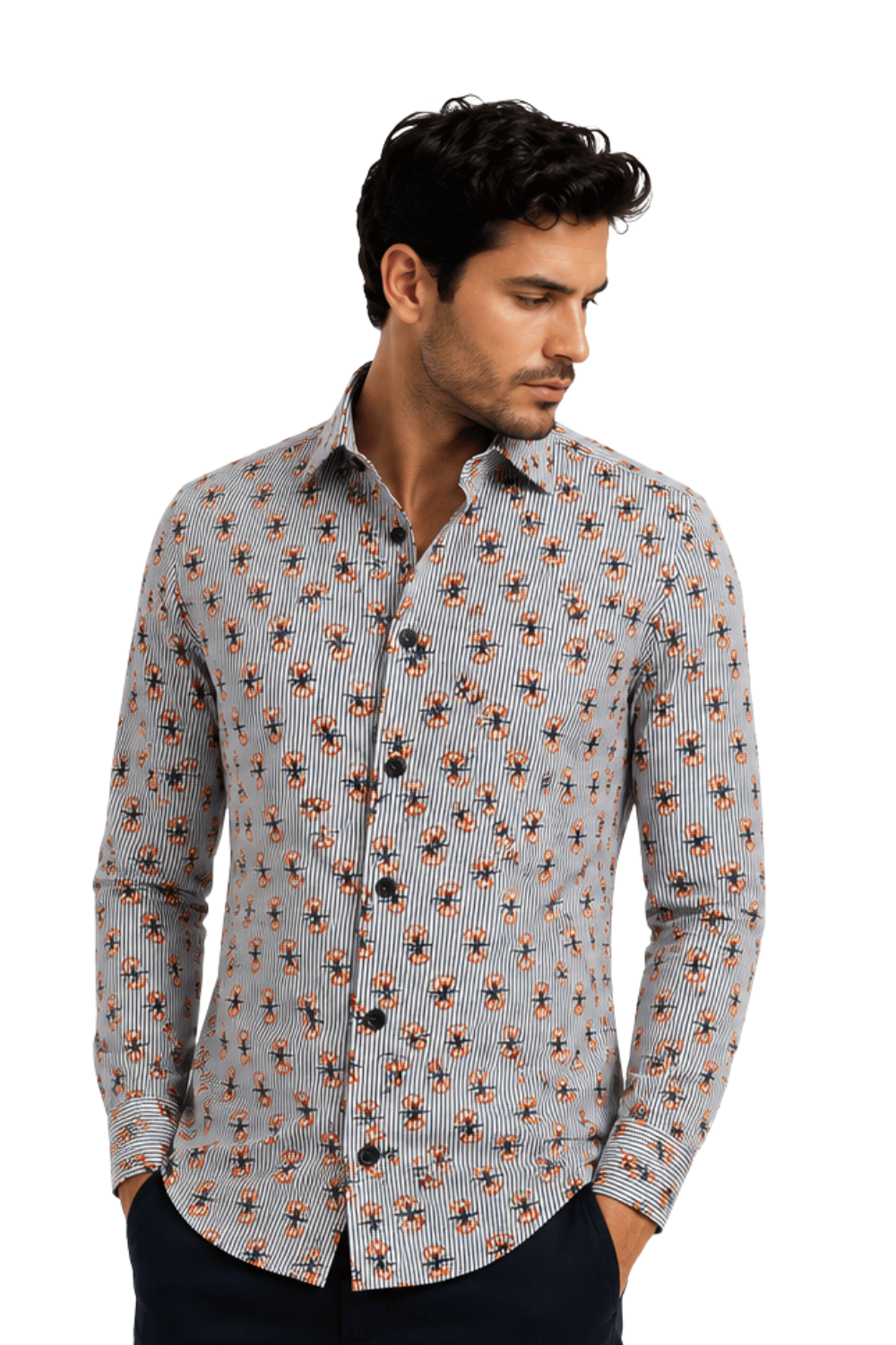 [48022-68] DT PRINTED DRESS SHIRT