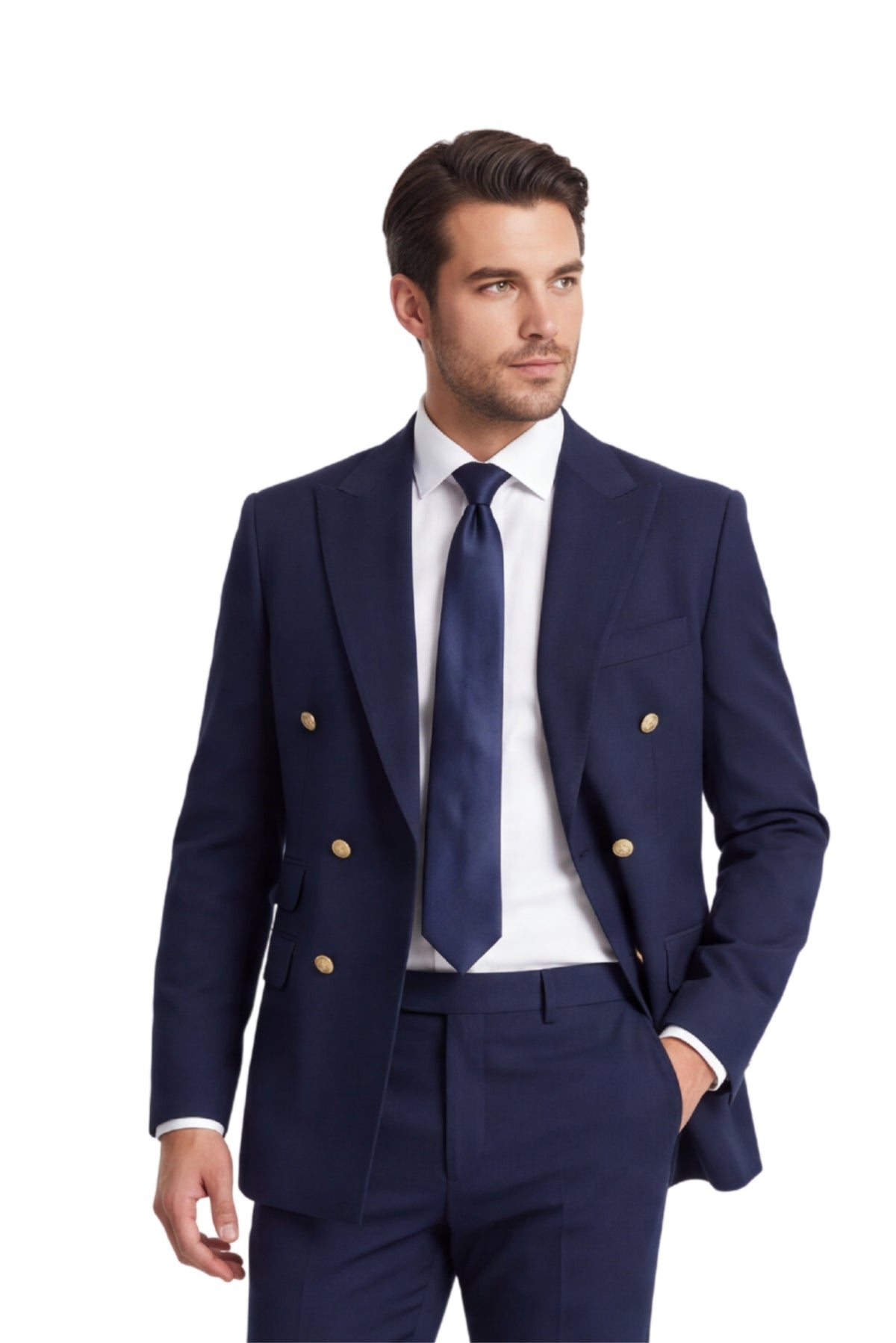 [GB-ATLAS NAVY192] ATLAS DB GOLD BUTTON STRETCH BLAZER