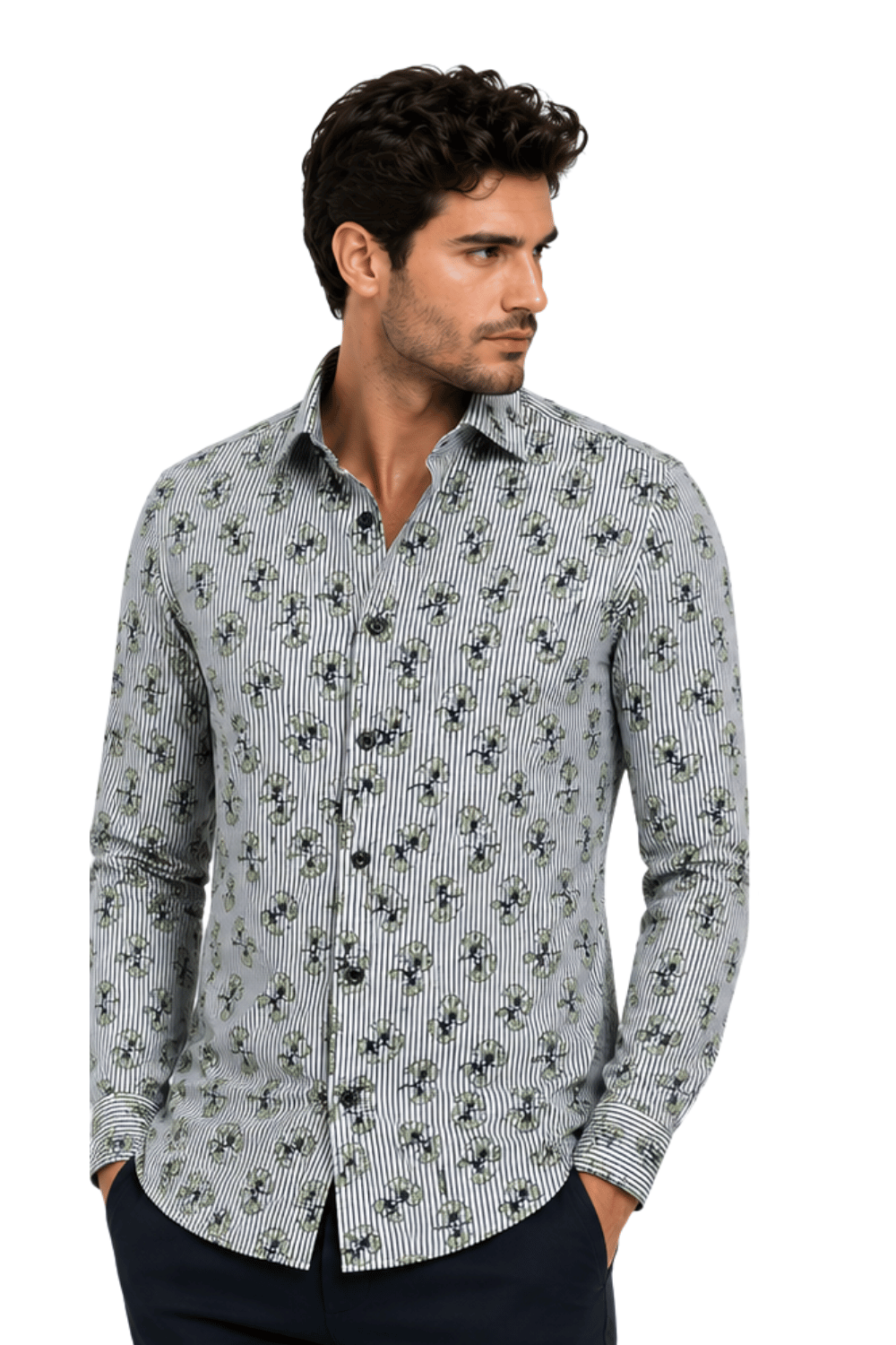 [48022-70] DT PRINTED DRESS SHIRT
