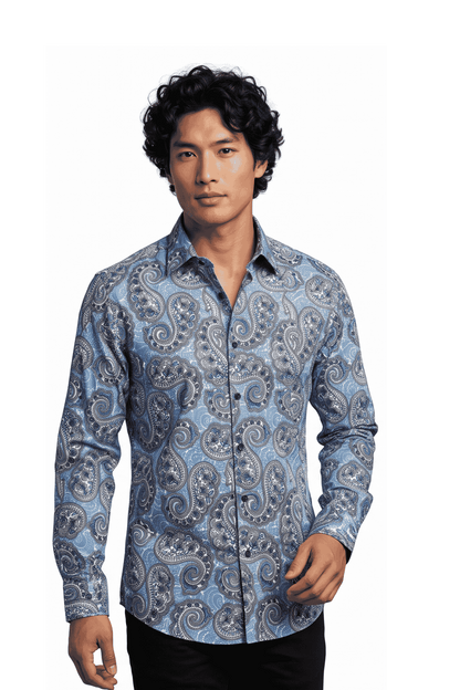 [48022-73] DT PRINTED DRESS SHIRT