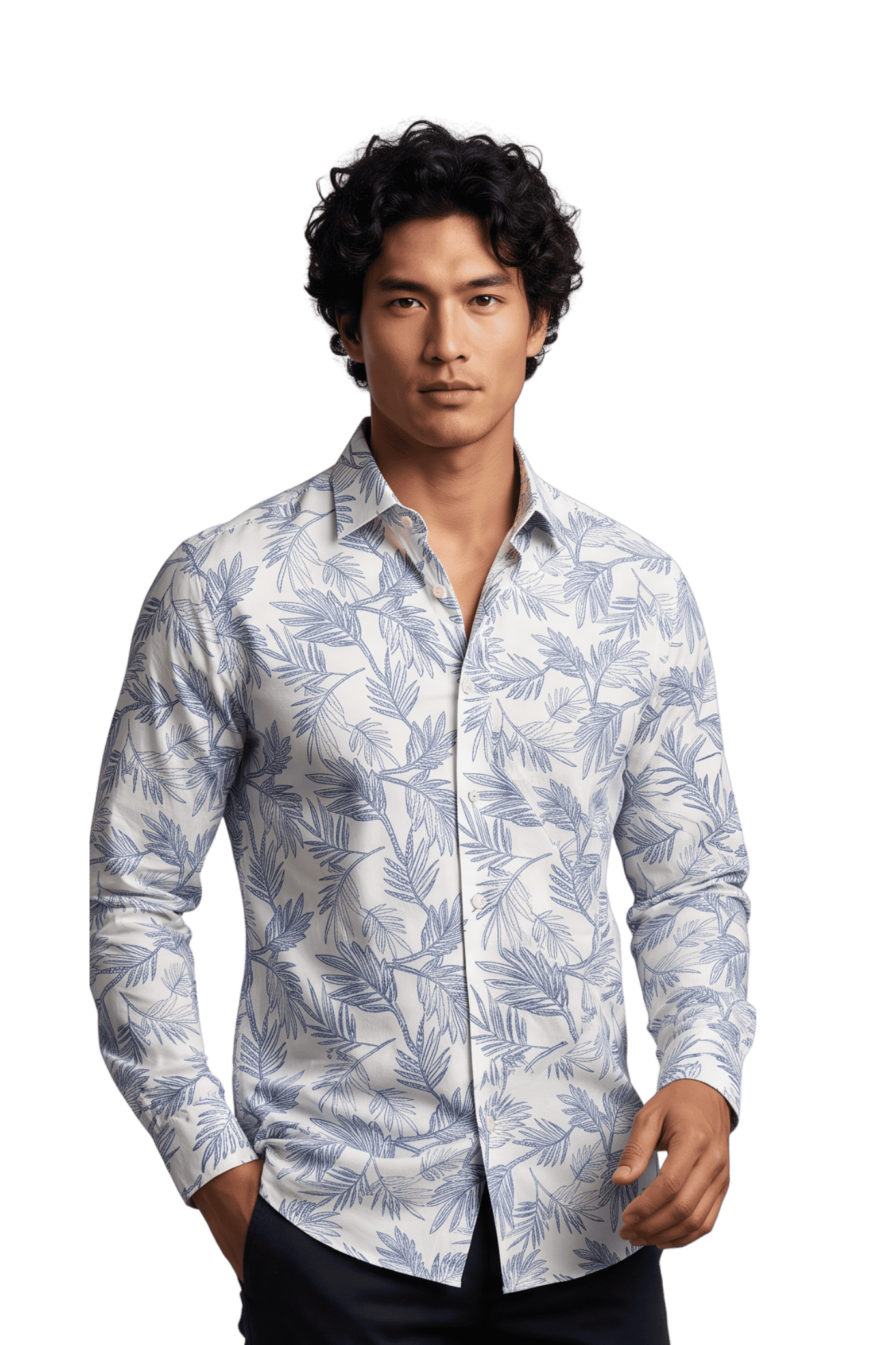[48022-74] DT PRINTED DRESS SHIRT