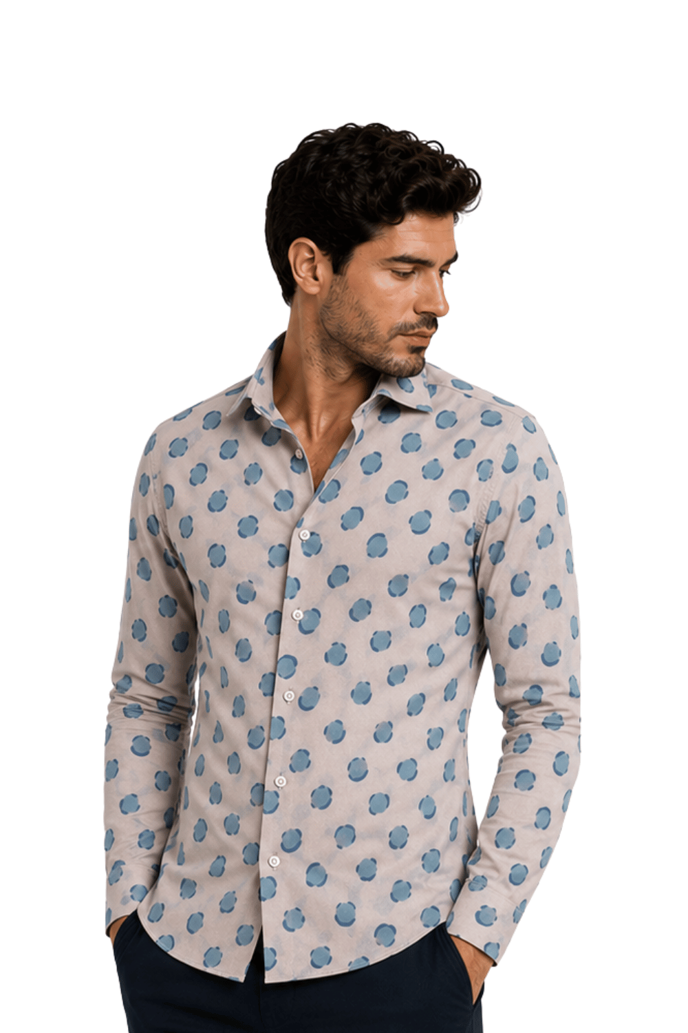 [48022-76] DT PRINTED DRESS SHIRT