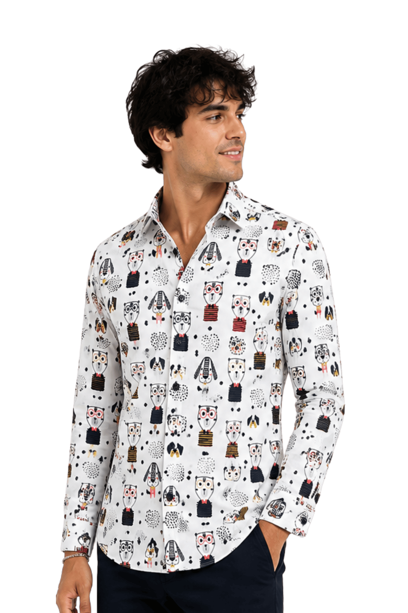 [48022-77] DT PRINTED DRESS SHIRT