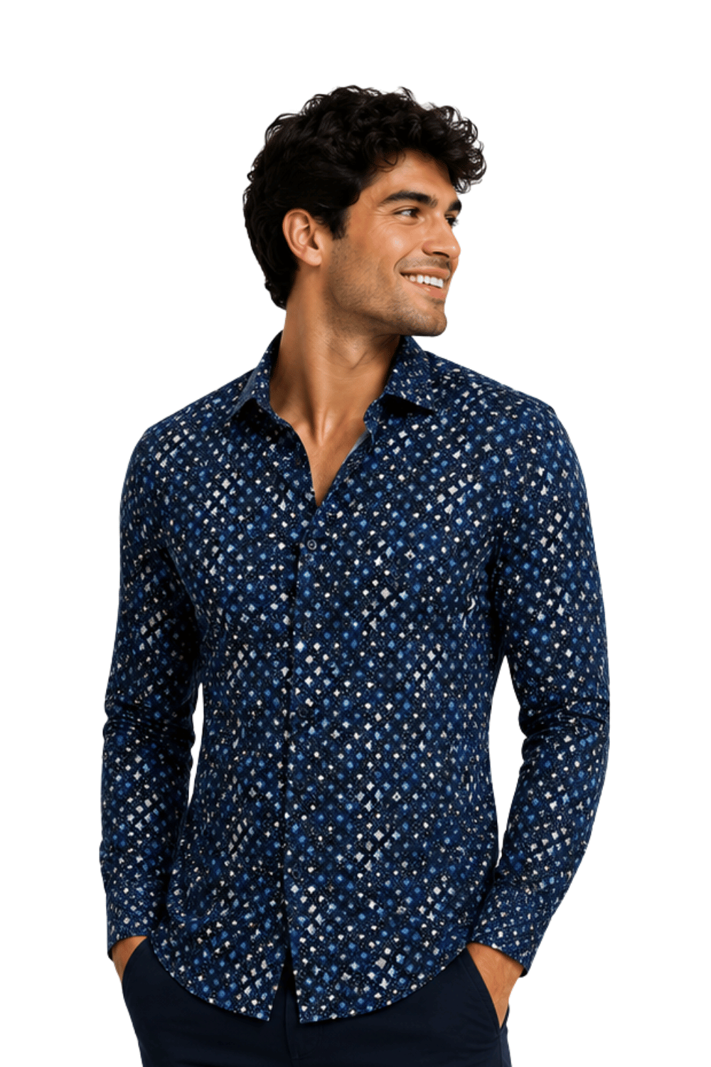 [48022-80] DT PRINTED DRESS SHIRT