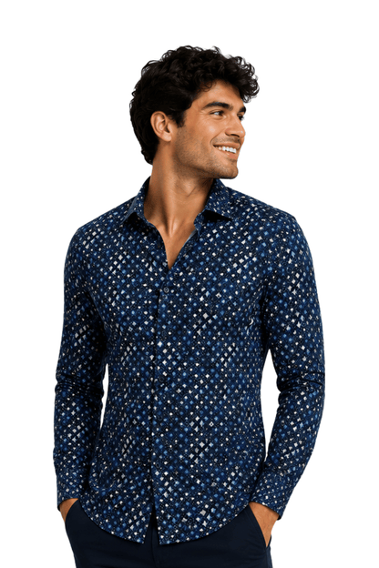 [48022-80] DT PRINTED DRESS SHIRT