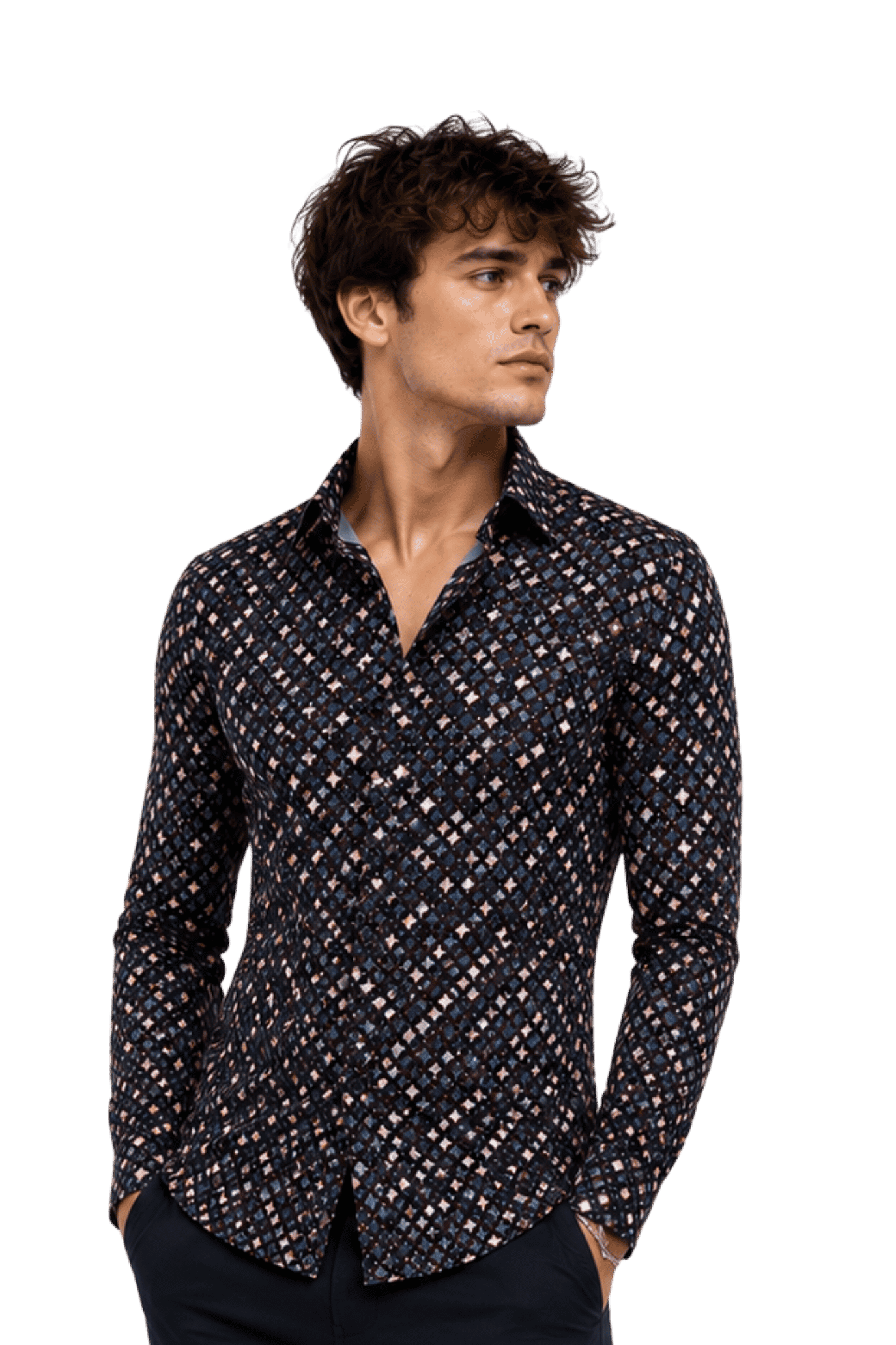 [48022-81] DT PRINTED DRESS SHIRT