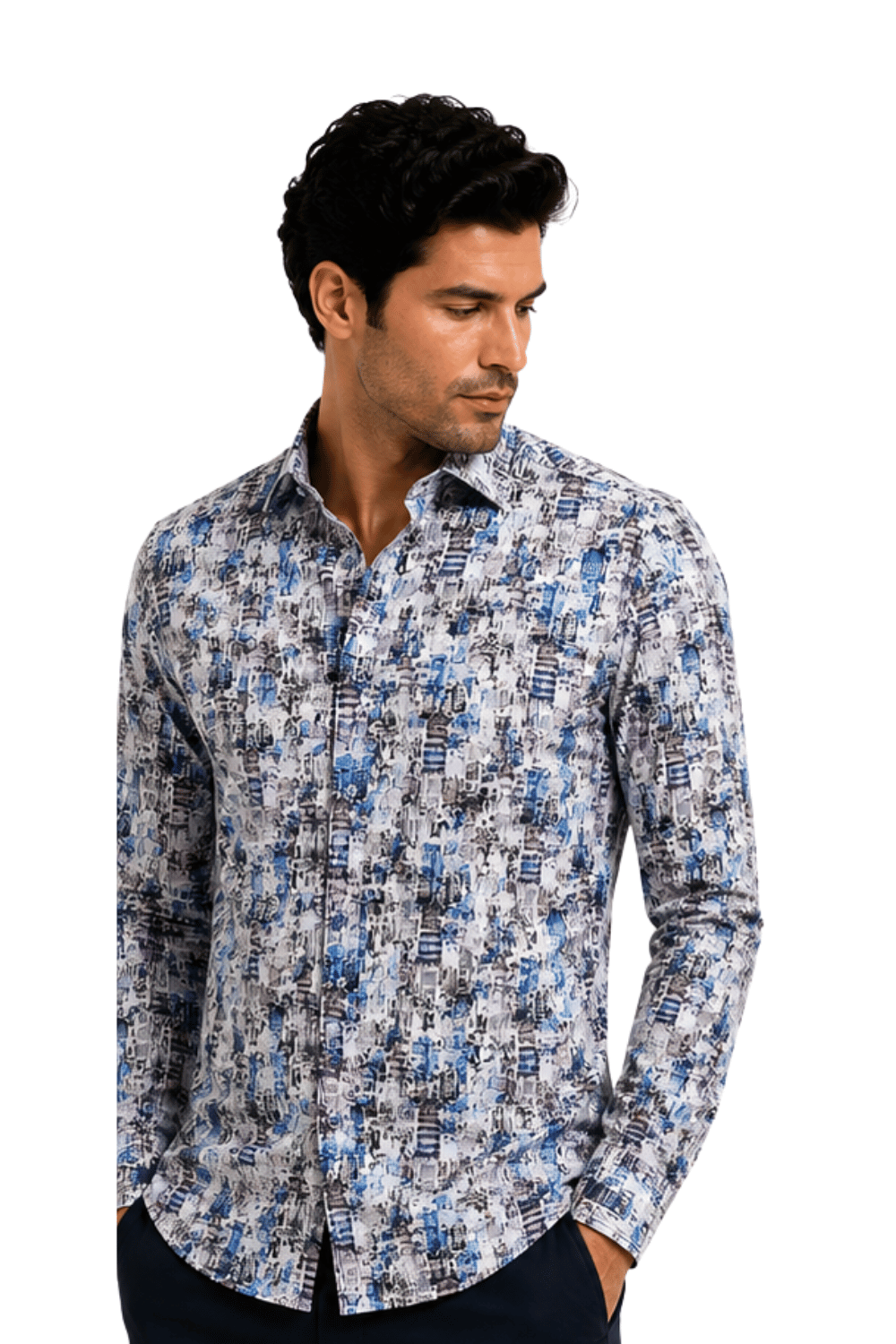 [48022-90] DT PRINTED DRESS SHIRT