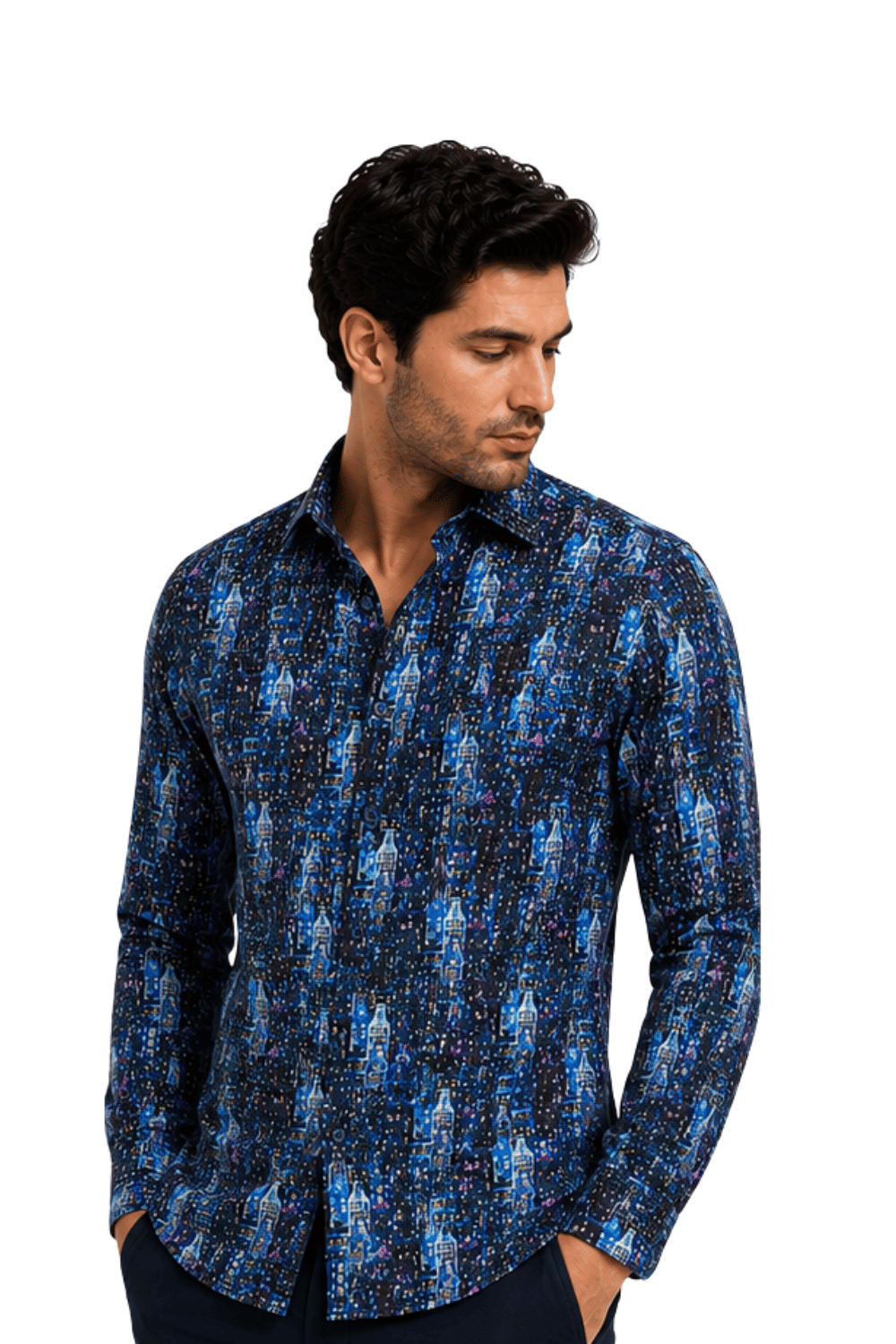 [48022-91] DT PRINTED DRESS SHIRT